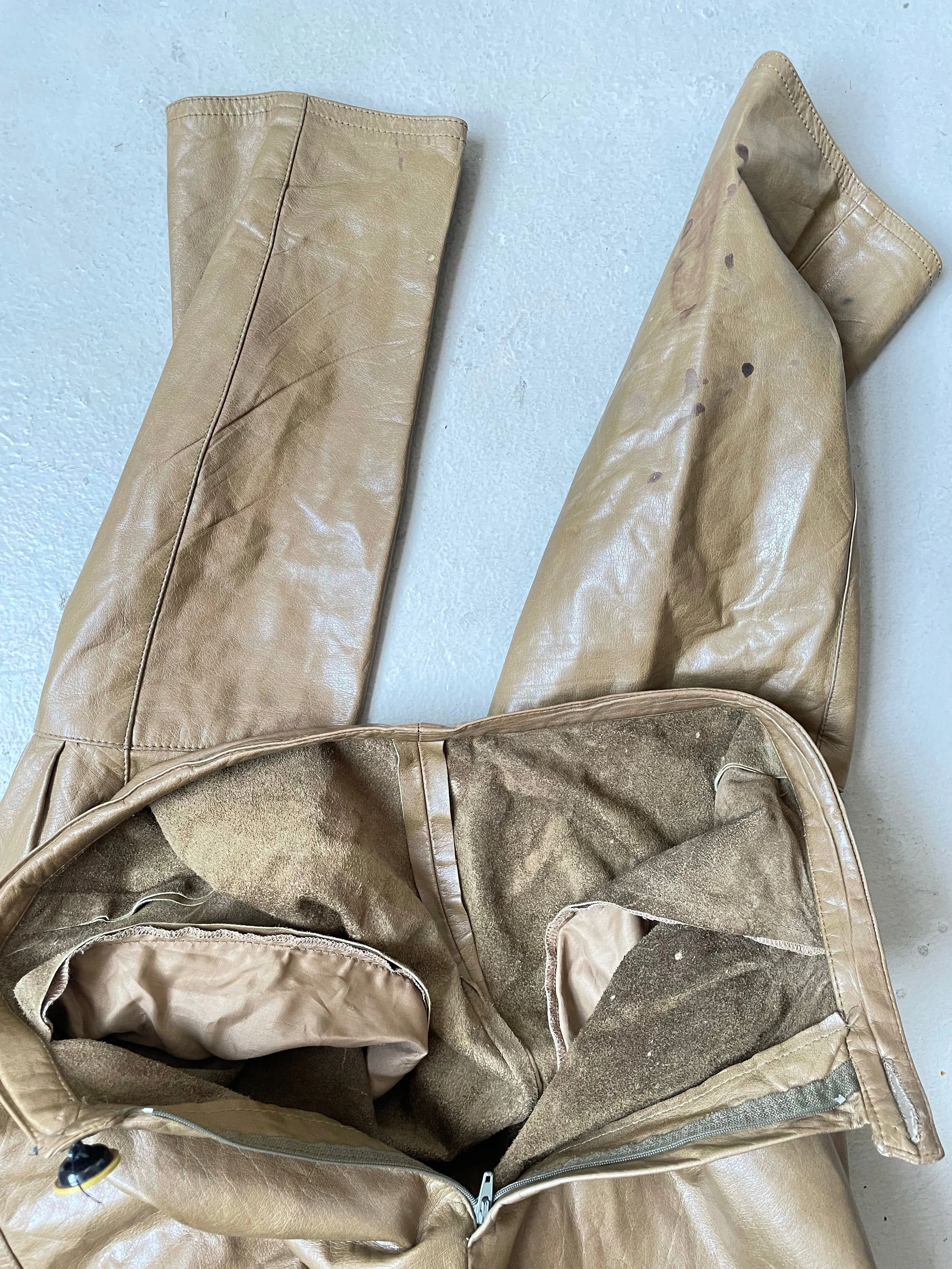1980s Leather Pants Taupe High Waist S