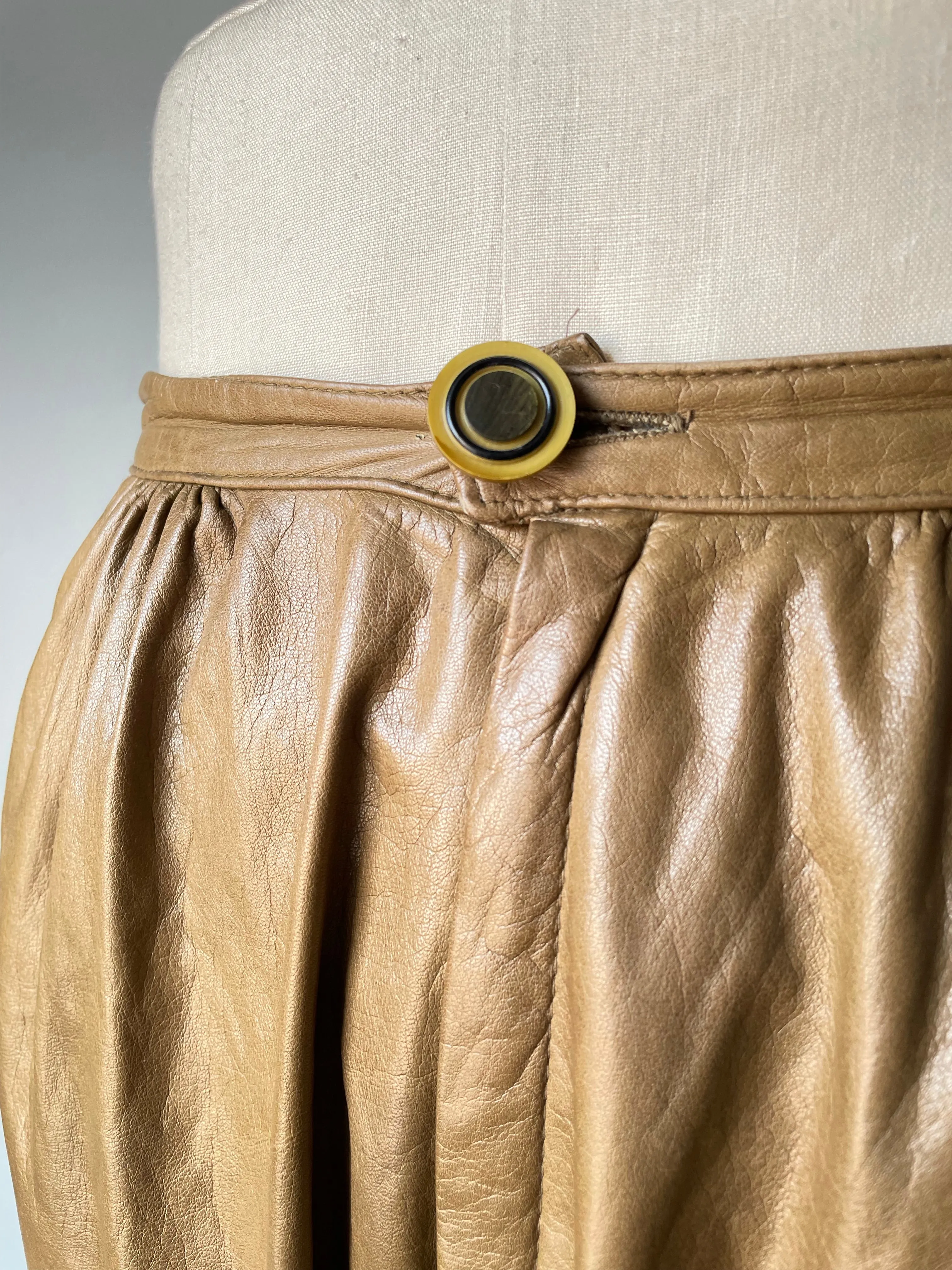 1980s Leather Pants Taupe High Waist S