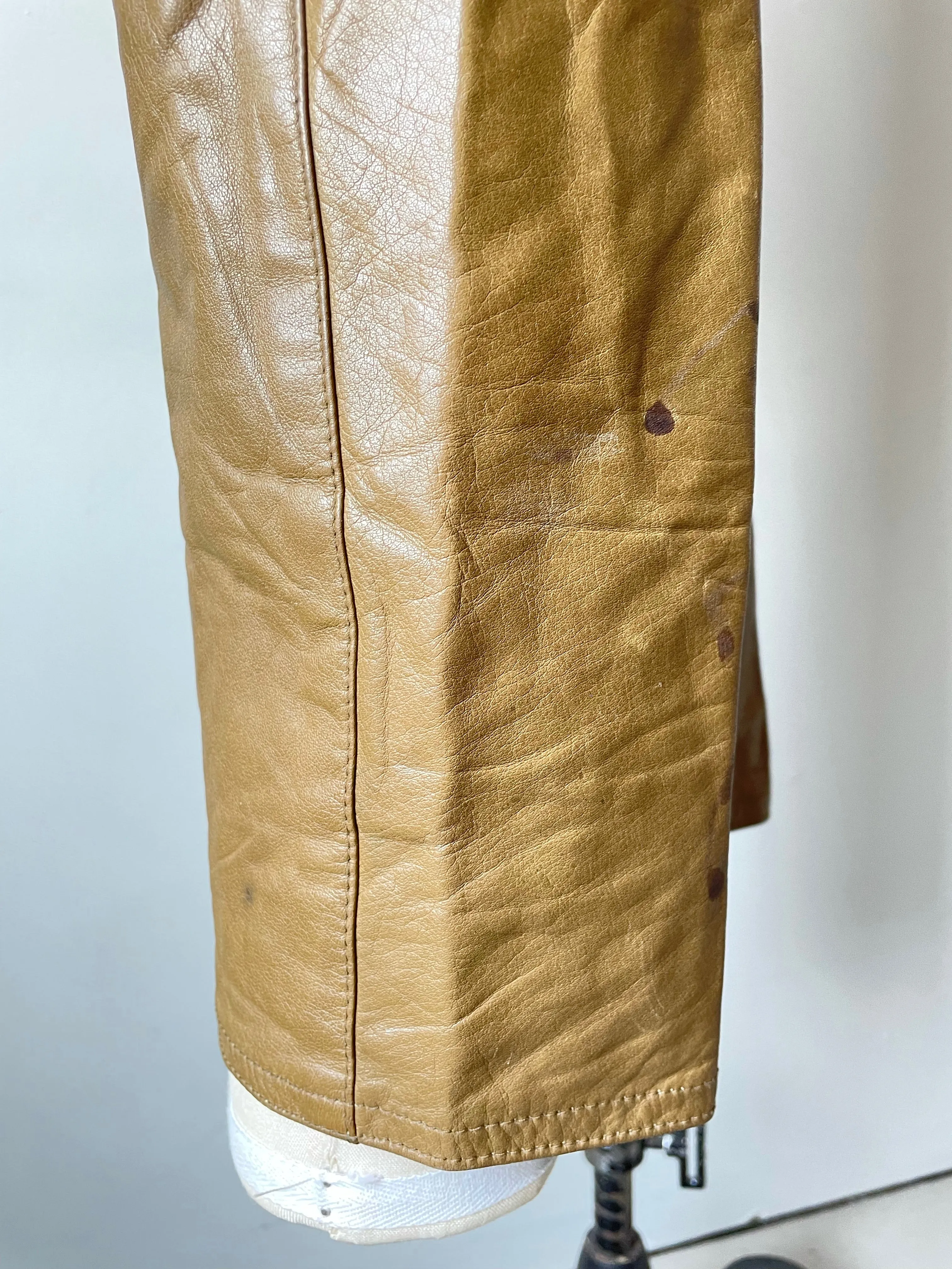 1980s Leather Pants Taupe High Waist S