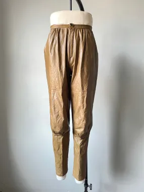 1980s Leather Pants Taupe High Waist S