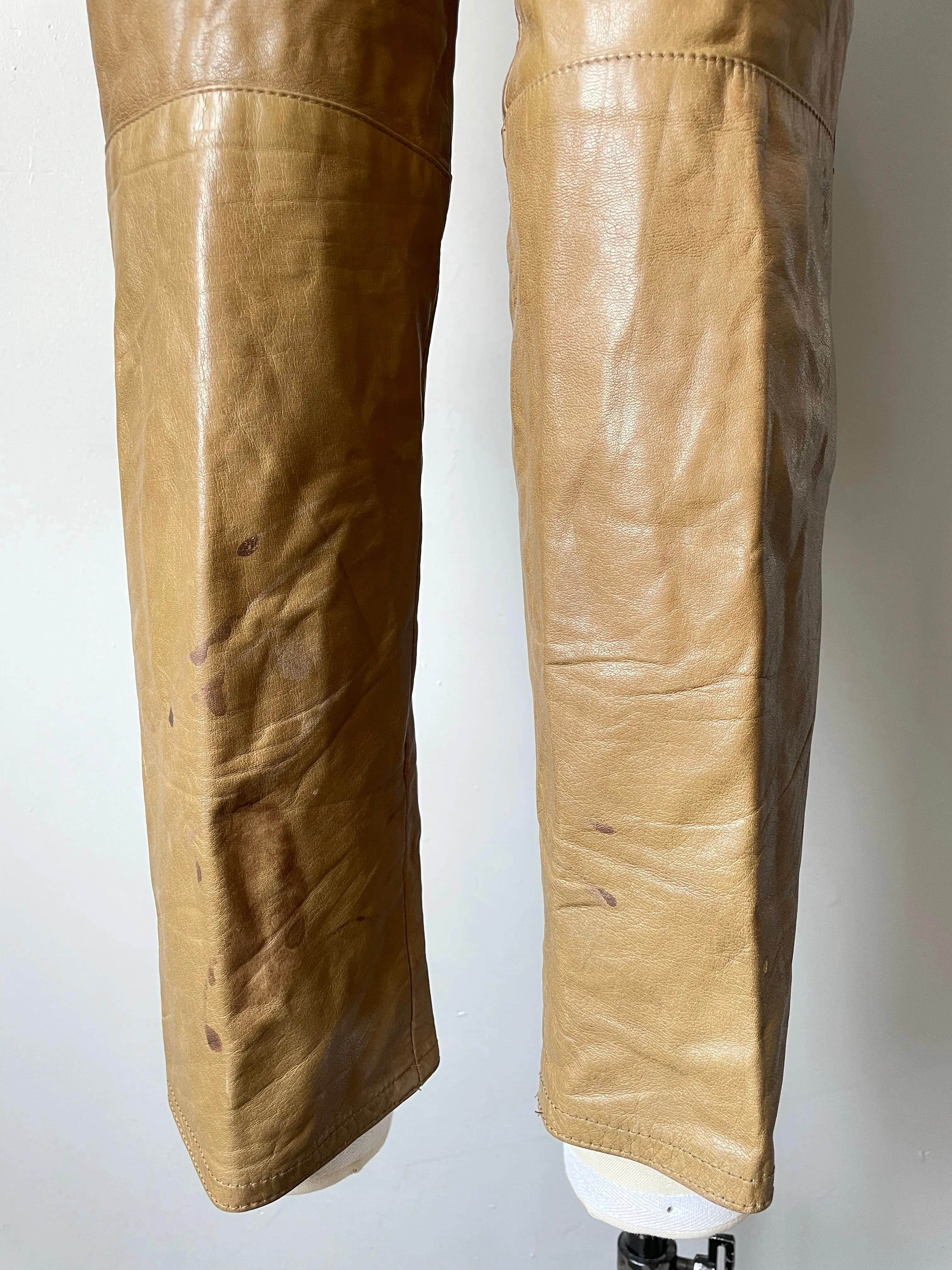 1980s Leather Pants Taupe High Waist S