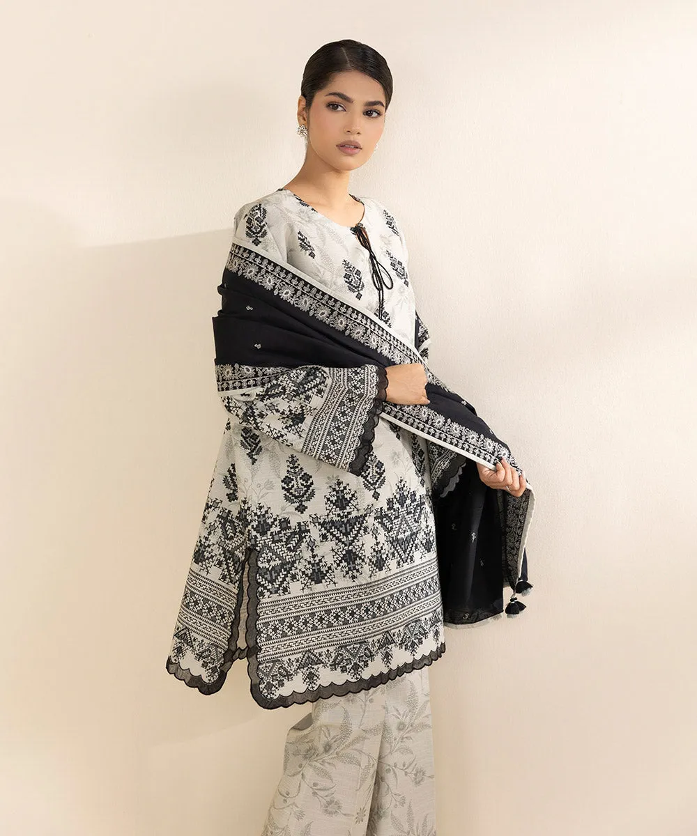 3 Piece - Embroidered Light Khaddar Suit