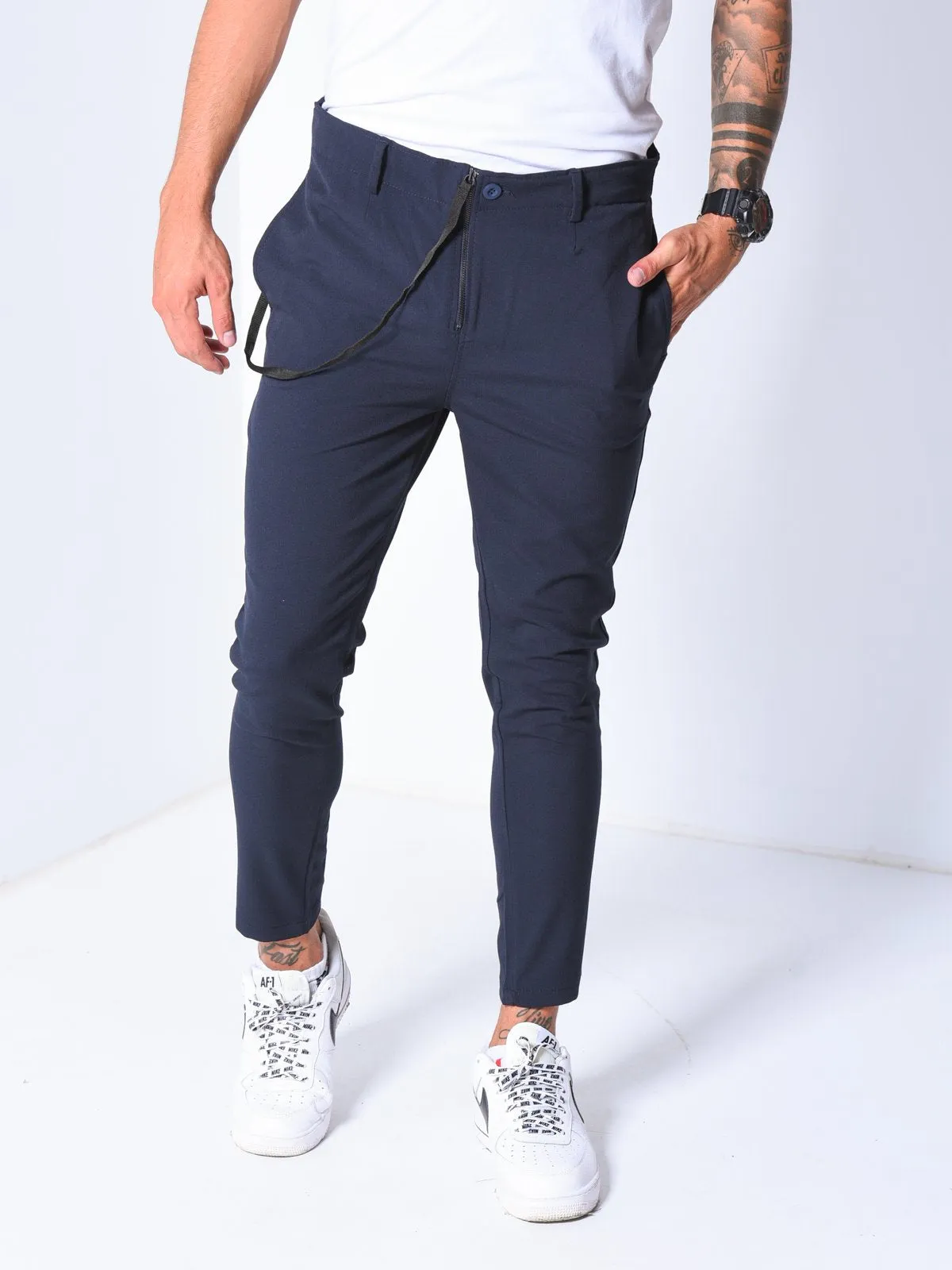 Ankle Pants w/ Elastic Accessory - Blue