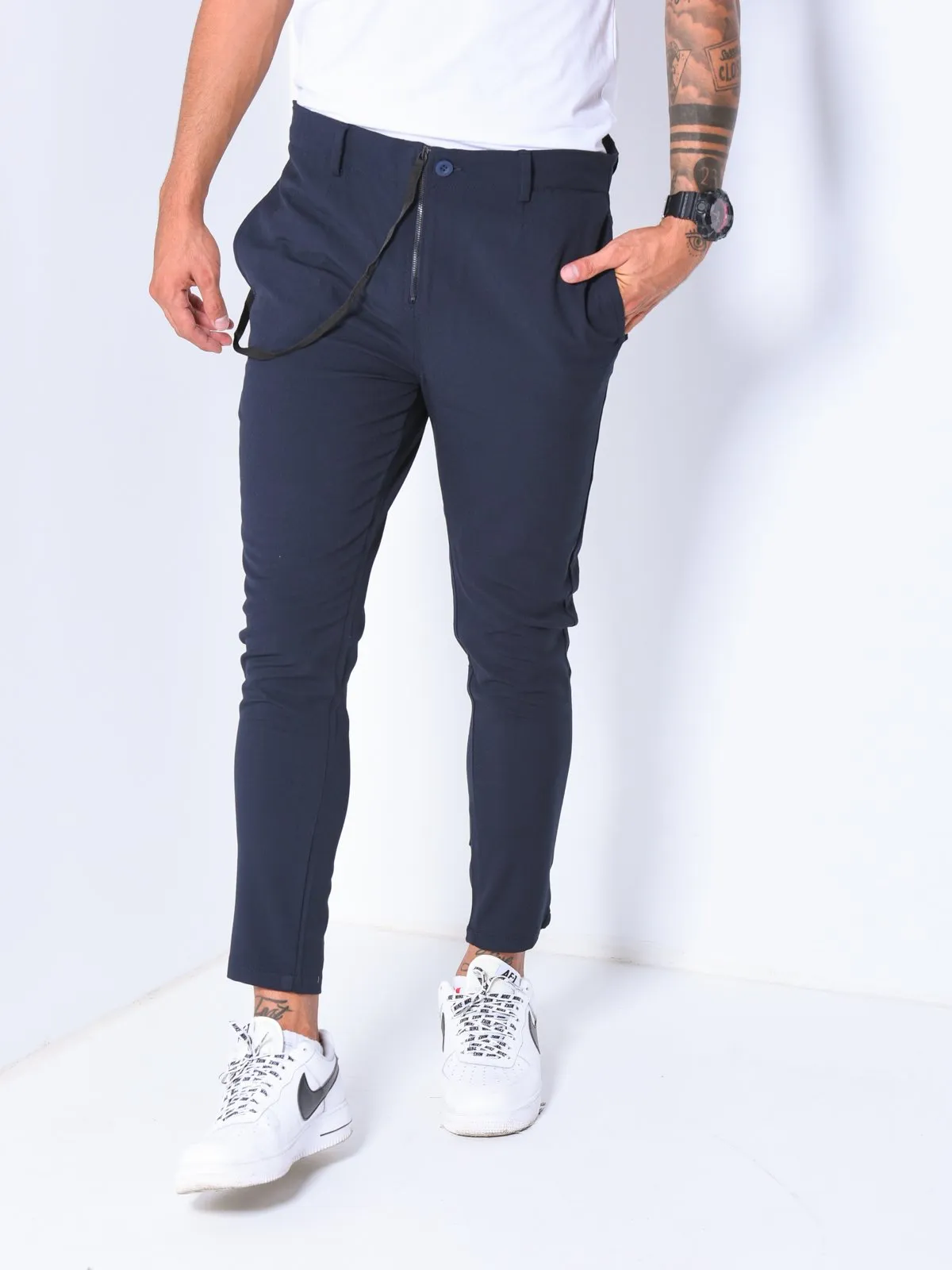 Ankle Pants w/ Elastic Accessory - Blue