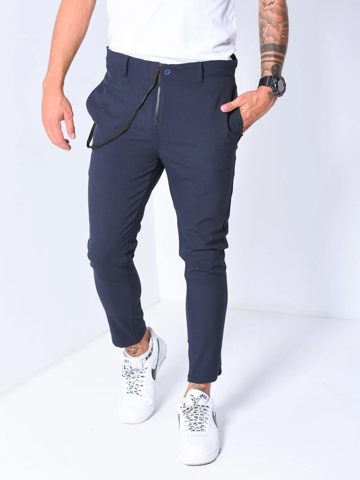 Ankle Pants w/ Elastic Accessory - Blue