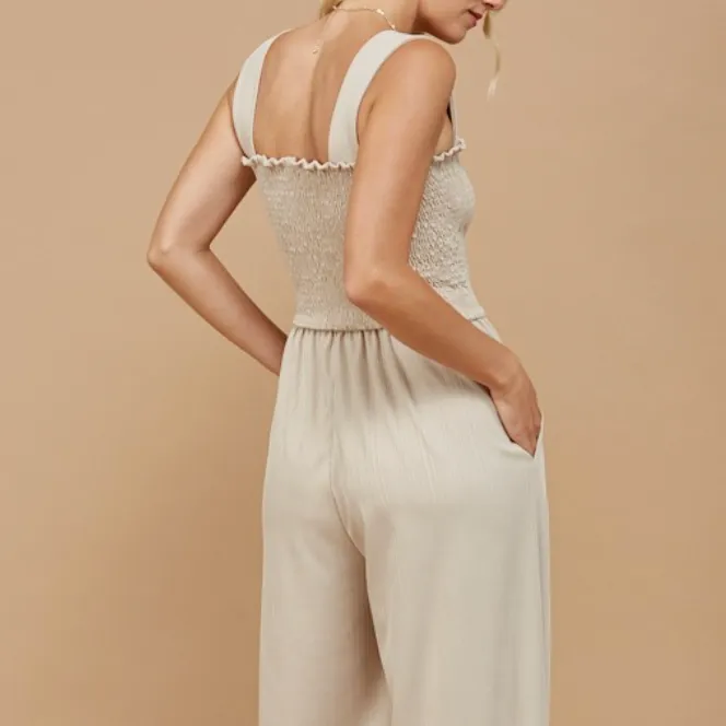 Aruba Smocked Knit Taupe Jumpsuit