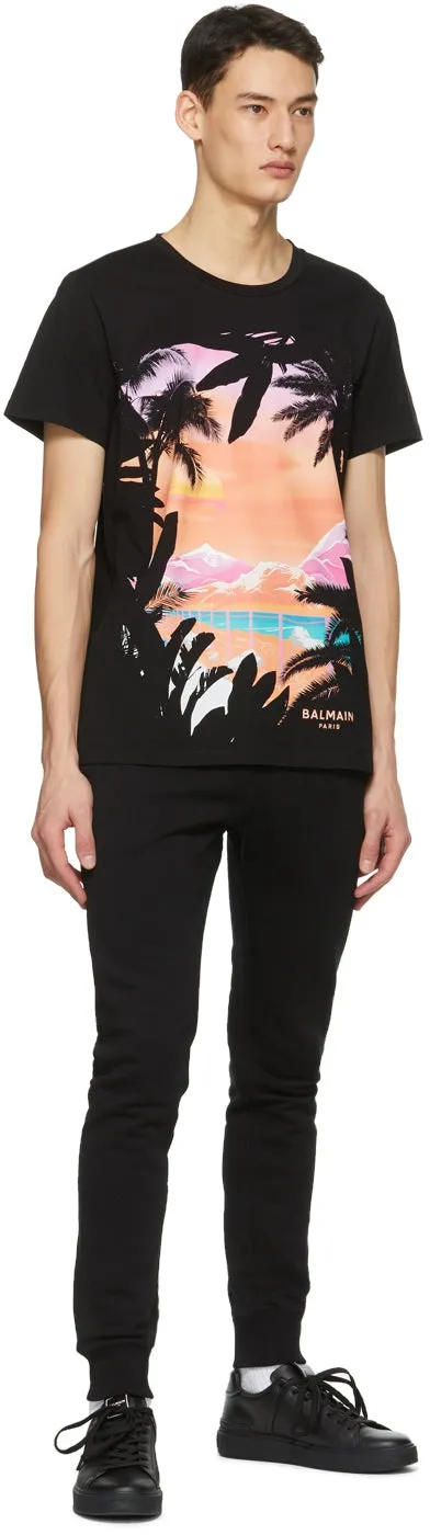 Balmain Black Printed Logo Lounge Pants