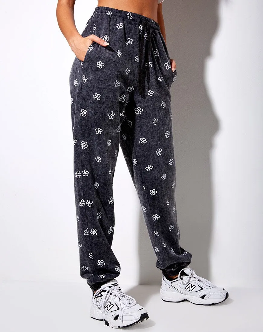 Small Graffiti Flower Dark Grey Basta Jogger Pants for a Trendy Casual Look