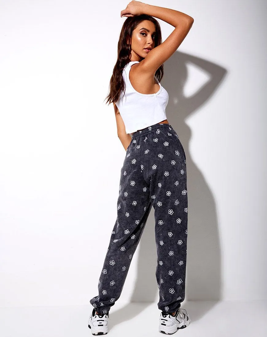 Small Graffiti Flower Dark Grey Basta Jogger Pants for a Trendy Casual Look