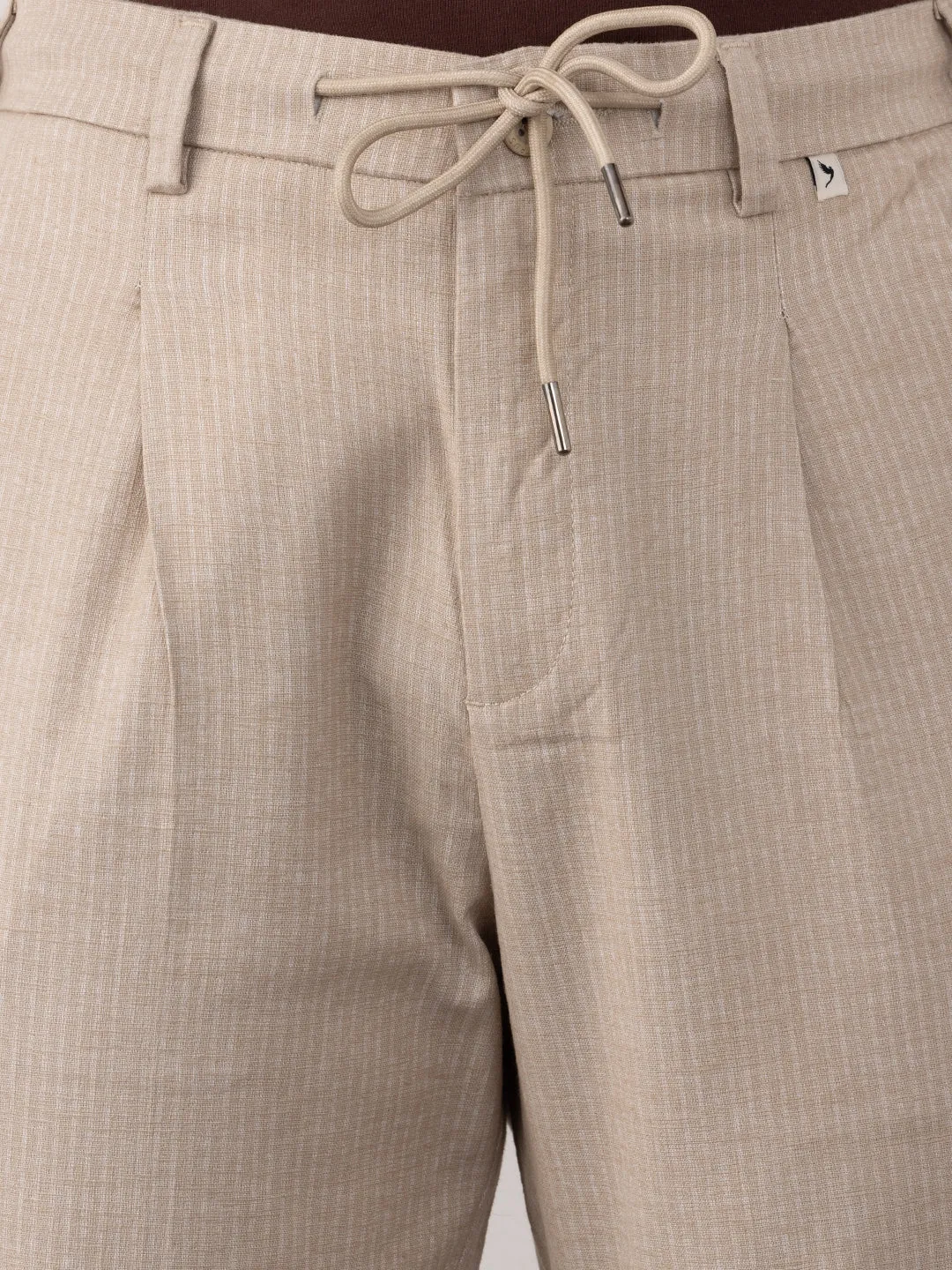 Beige Striped Loose Pants