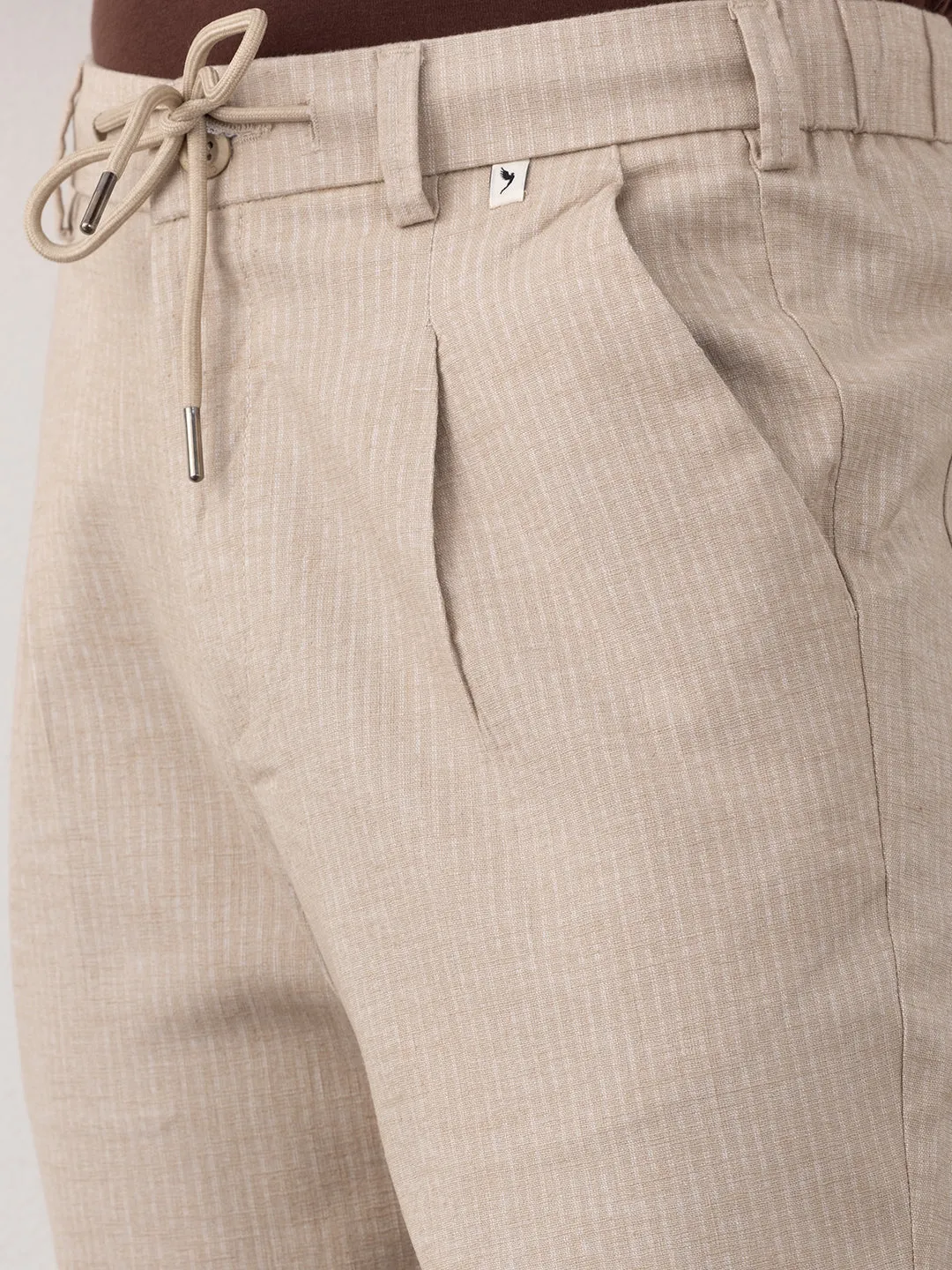 Beige Striped Loose Pants