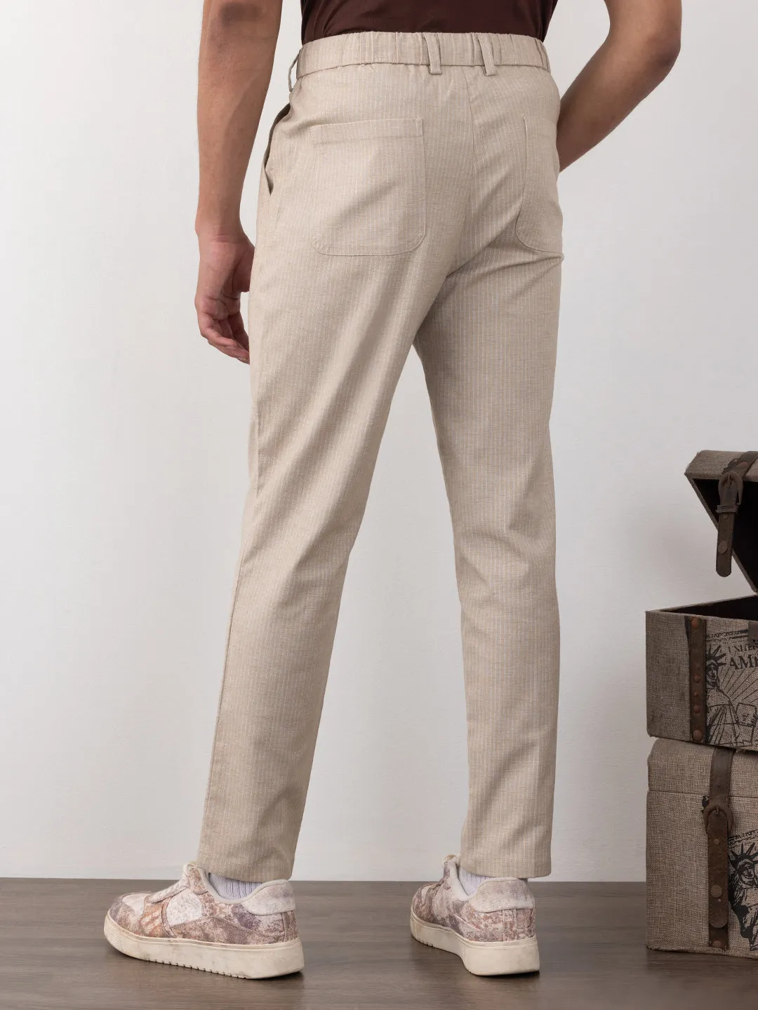 Beige Striped Loose Pants