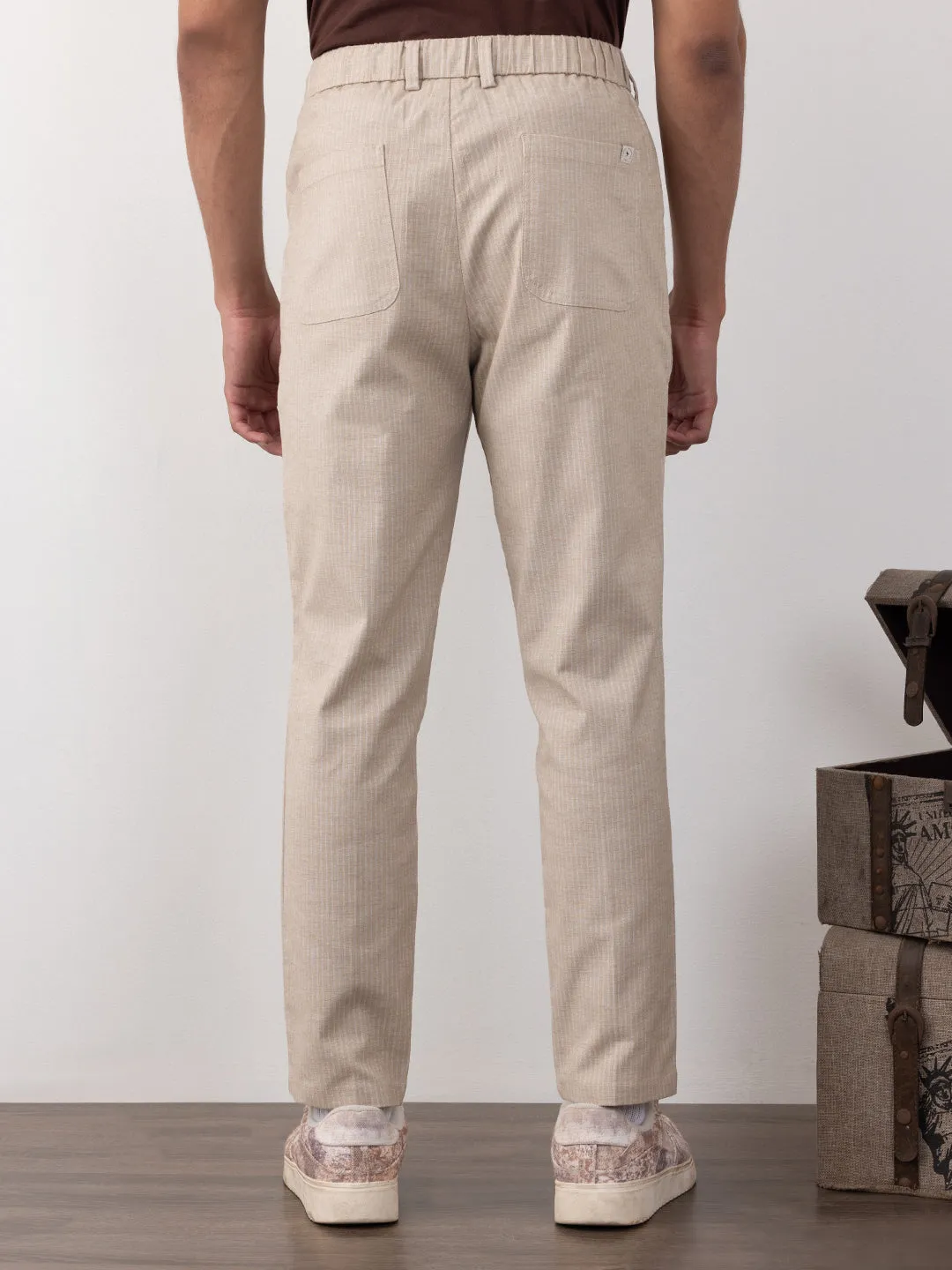 Beige Striped Loose Pants
