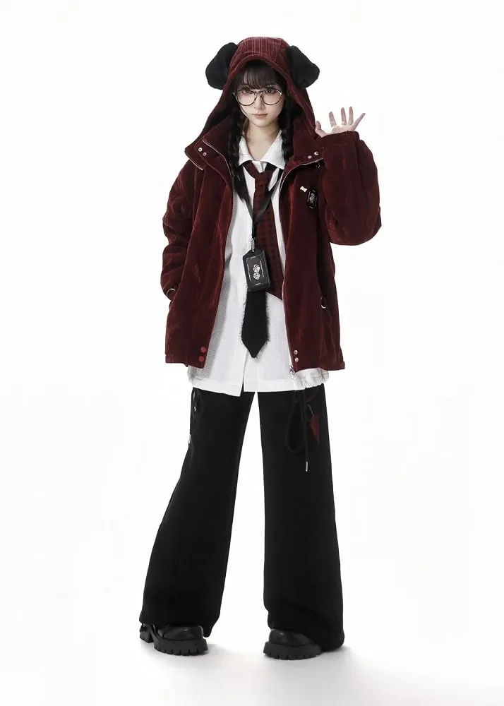 Black Loose Elastic Cuffs Wide-LegCut Pull-on Pants