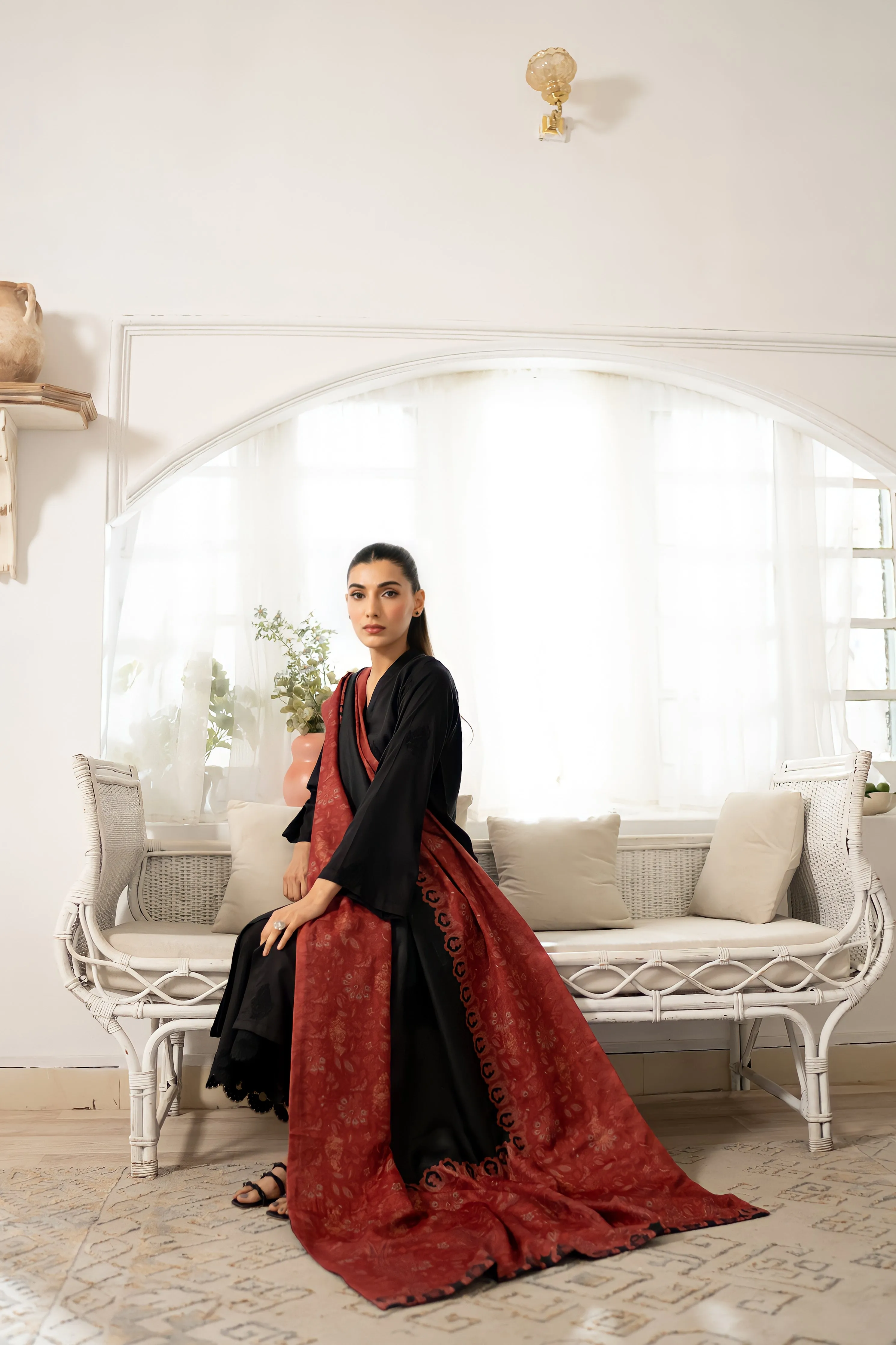 Black Twill Embroidered Set NEL-23643