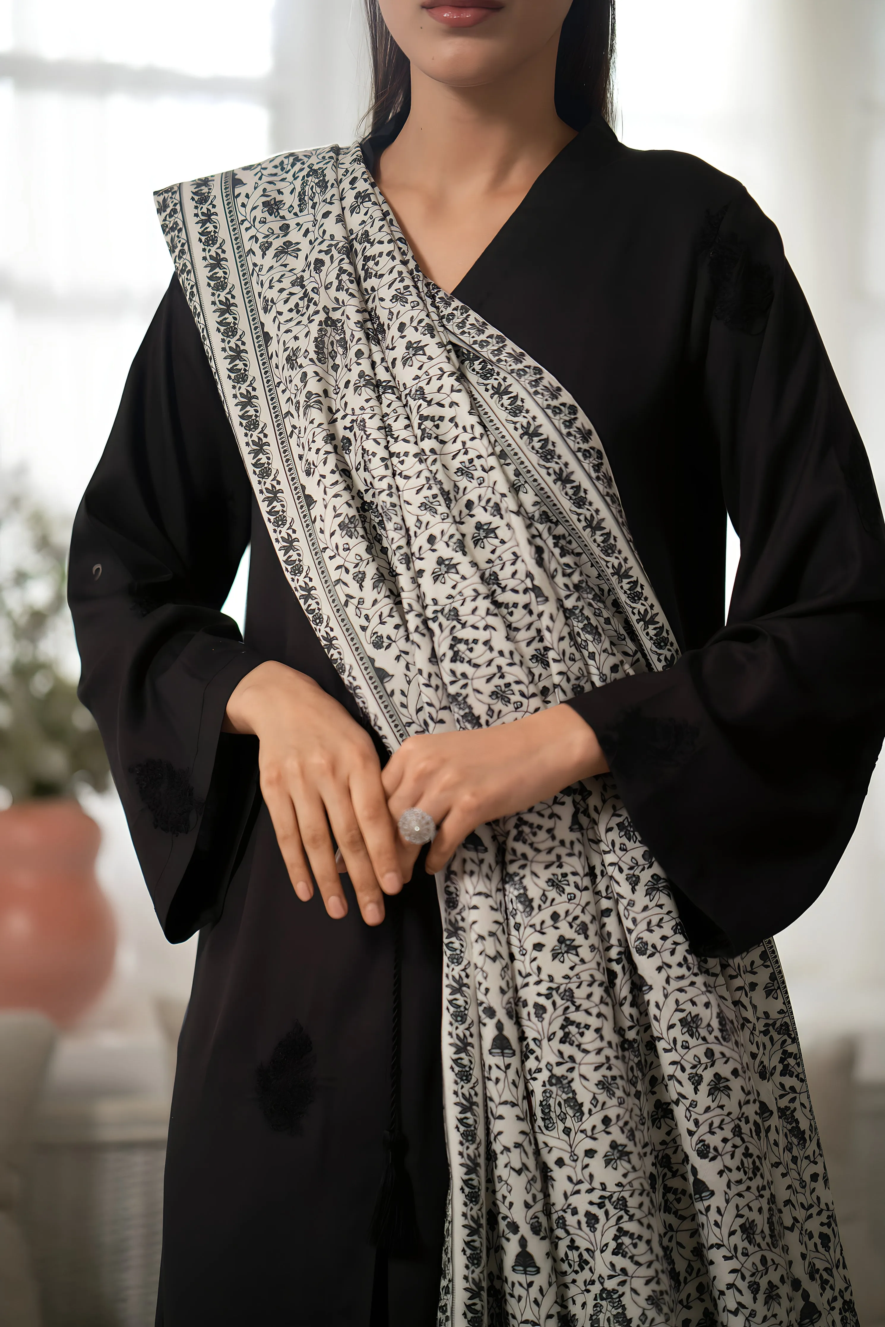 Black Twill Embroidered Set NEL-23643