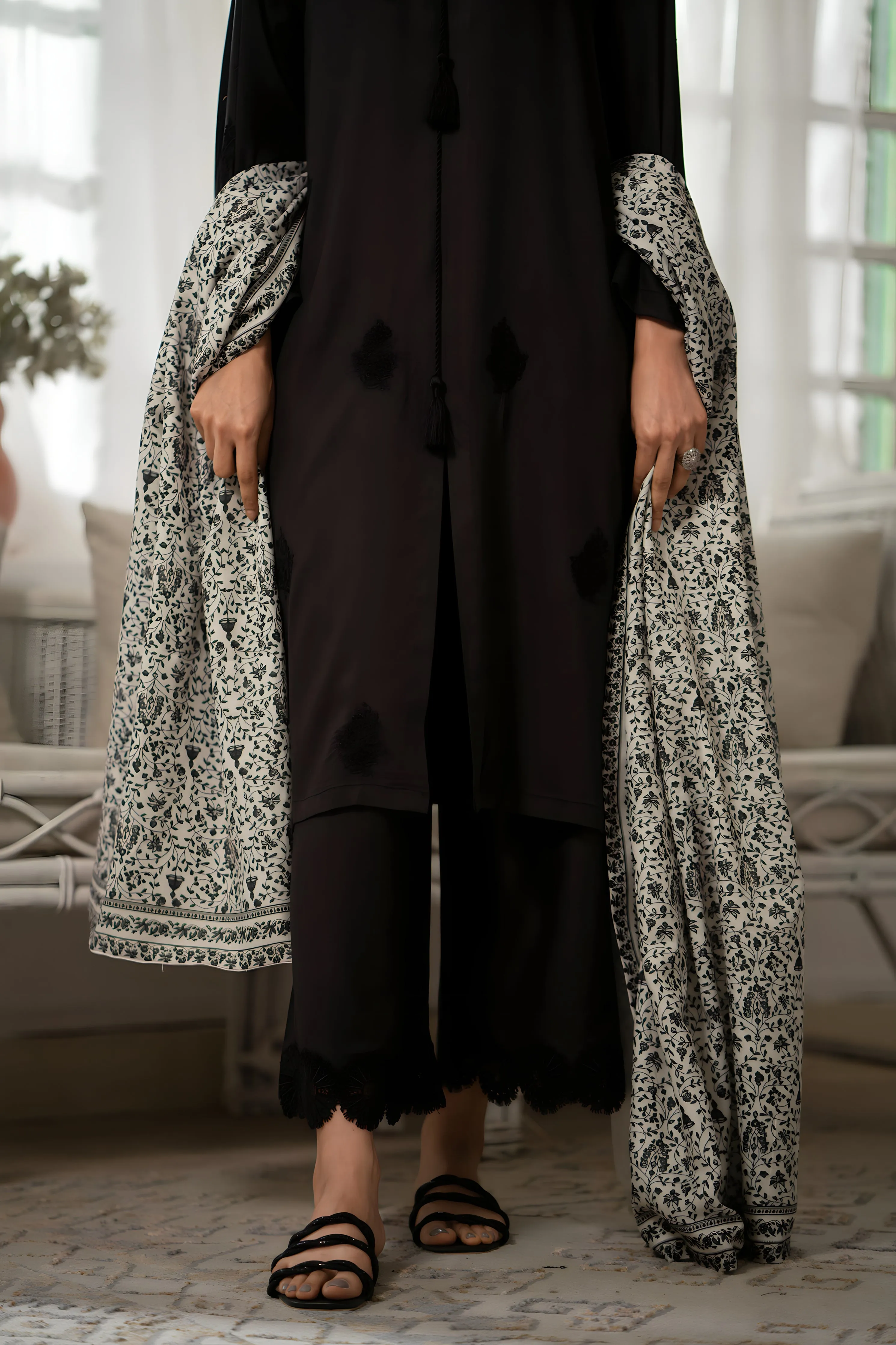 Black Twill Embroidered Set NEL-23643