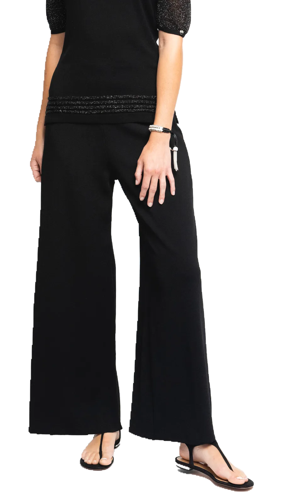 Briana Wide-Leg Milano-Knit Pants; Black