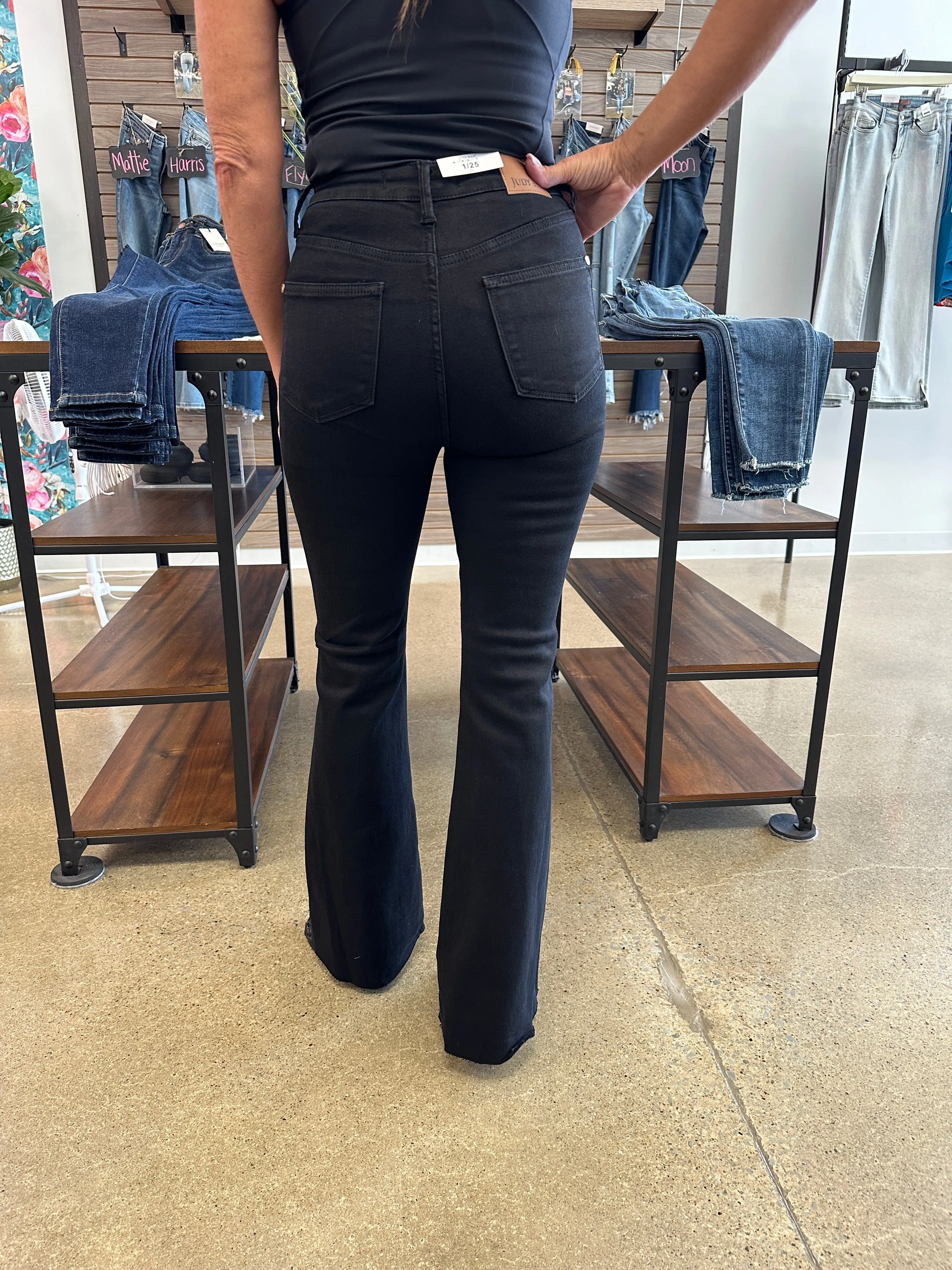 Celestial - Judy Blue Black Cut Hem Flare Jeans