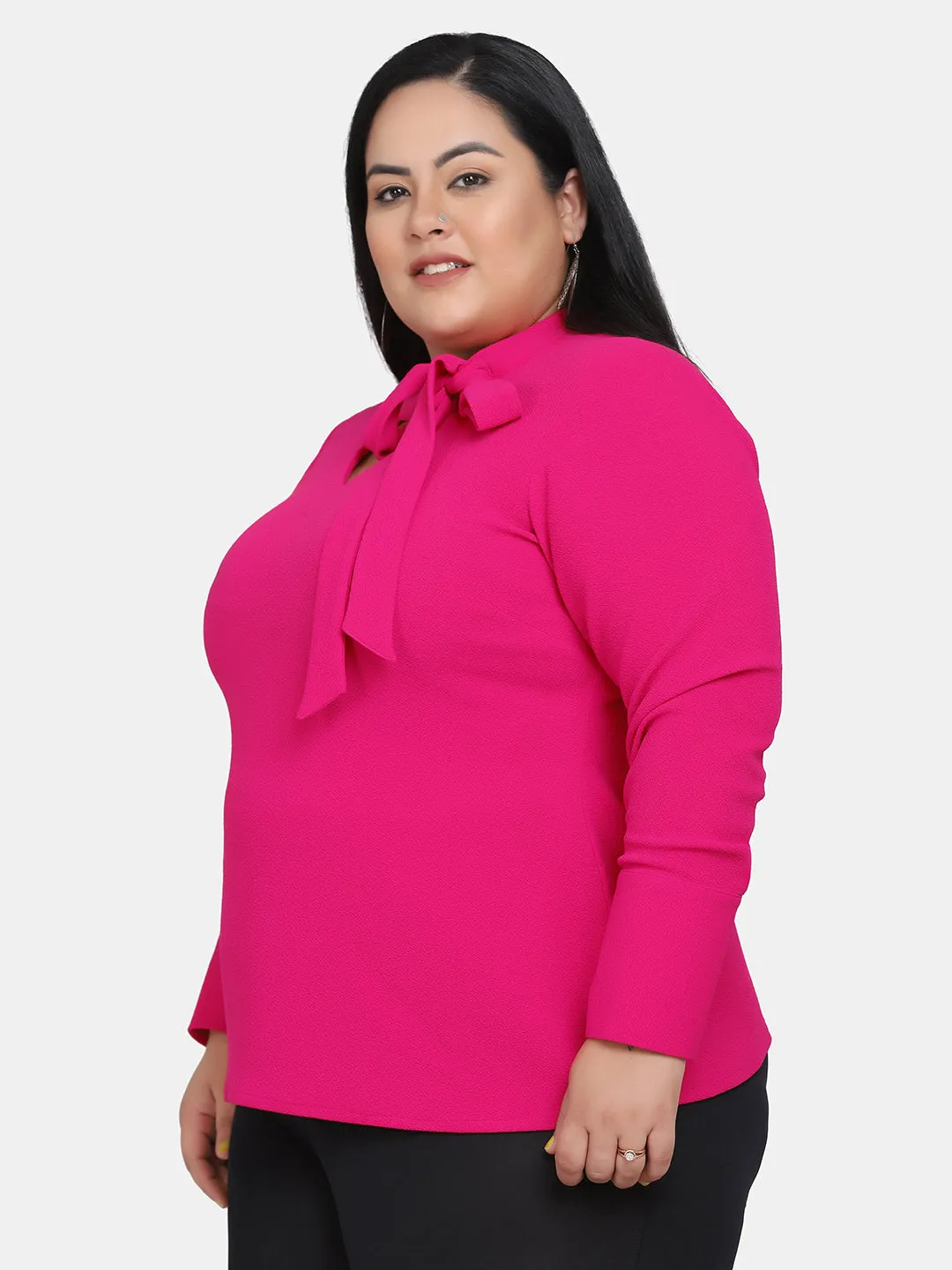 Cut Out V-Neck Stretch Top - Hot Pink
