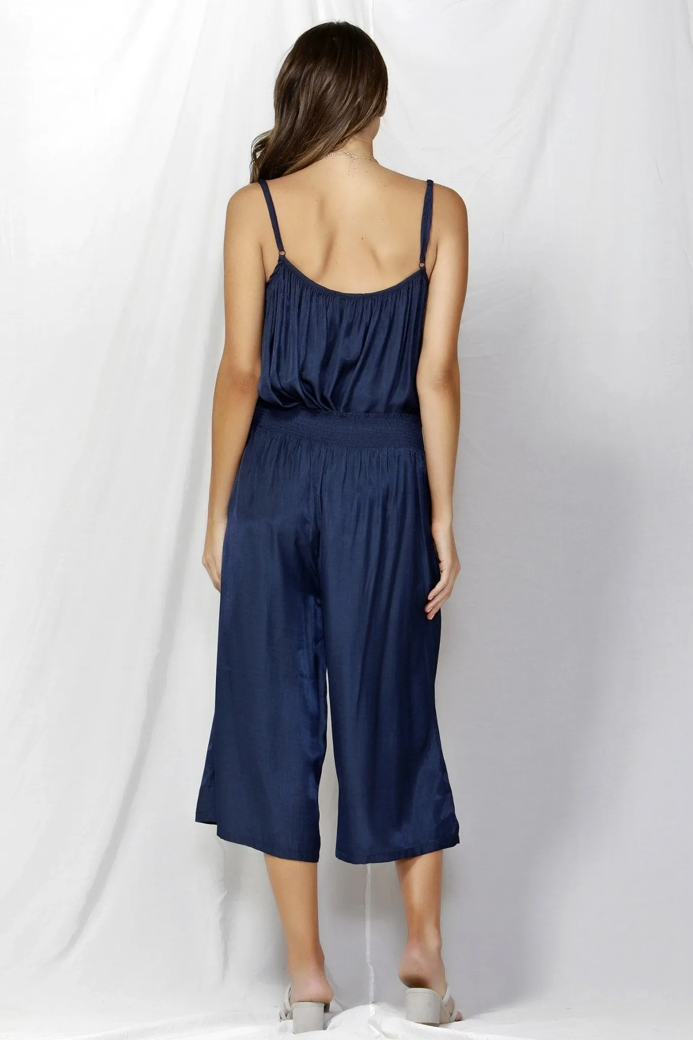 Fate   Becker So Me Shirred Waist Culottes in Navy