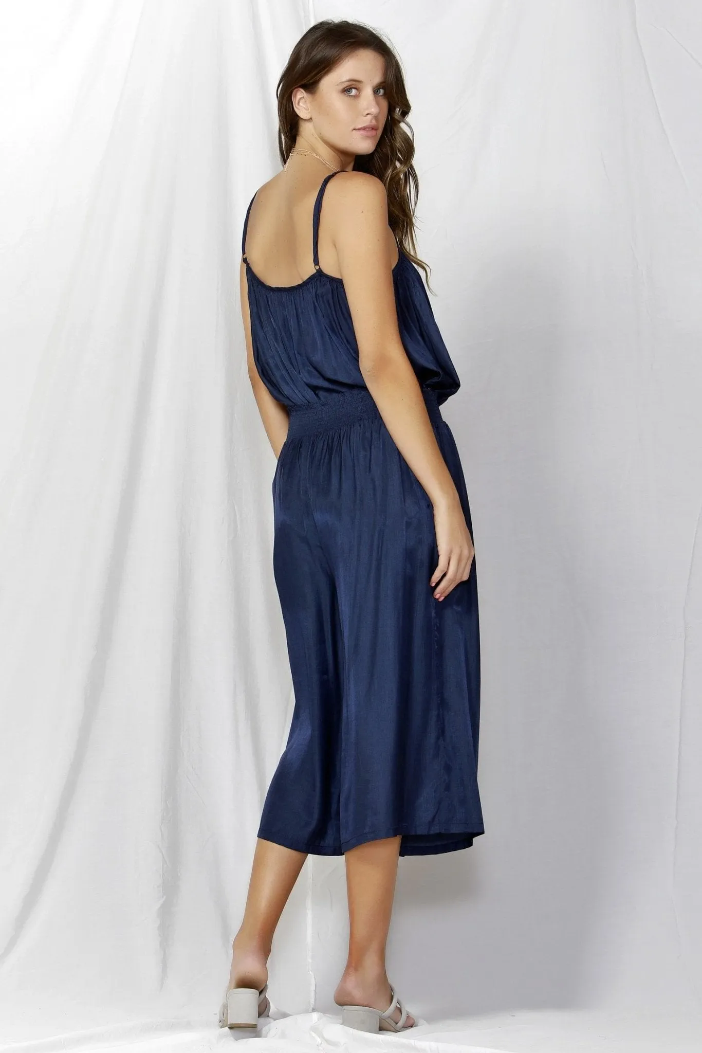 Fate   Becker So Me Shirred Waist Culottes in Navy