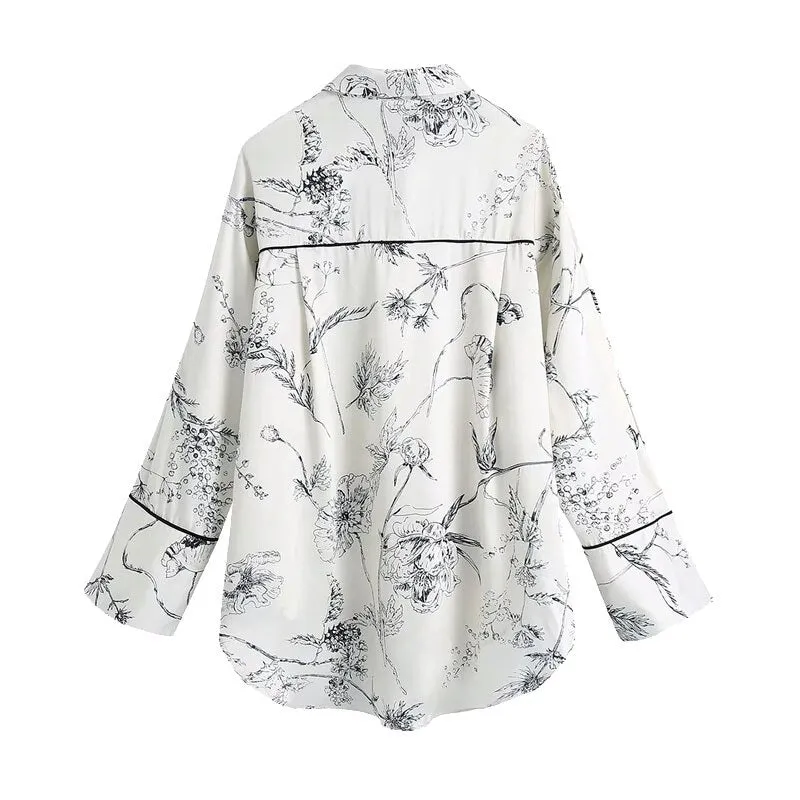 FLORAL PRINT LOOSE ASYMMETRIC SHIRT