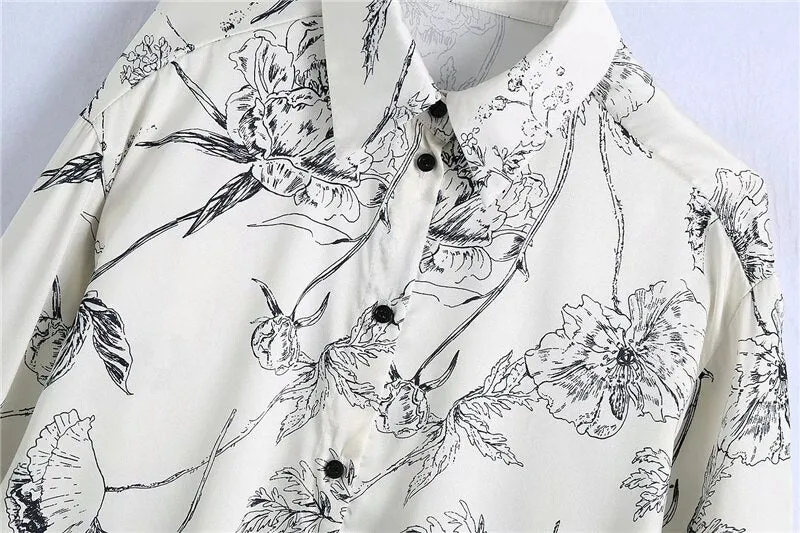 FLORAL PRINT LOOSE ASYMMETRIC SHIRT