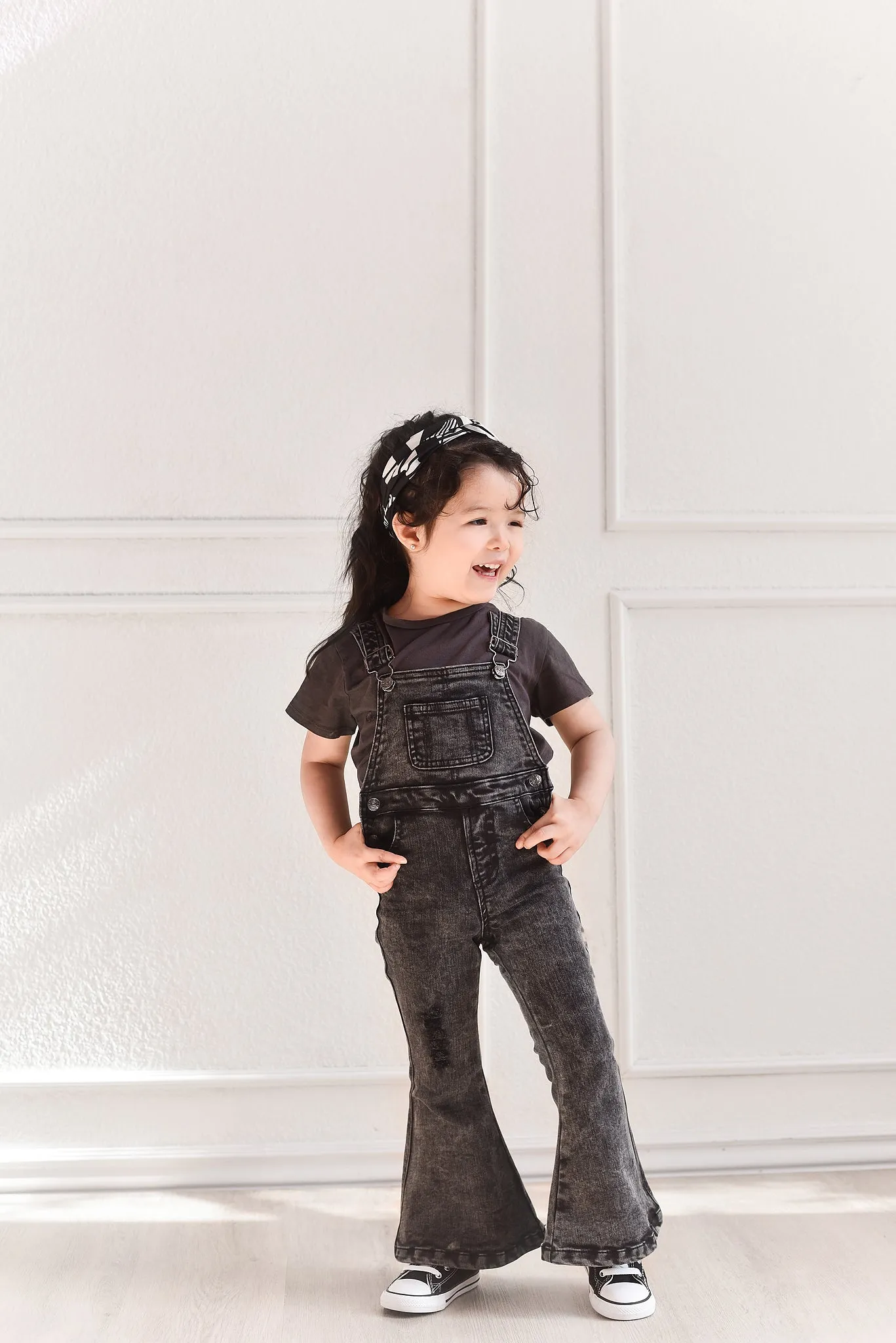 Gray Acid Wash Distressed Denim Overalls