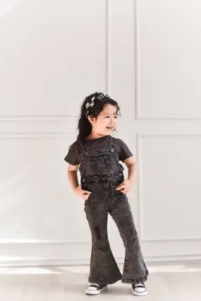 Gray Acid Wash Distressed Denim Overalls