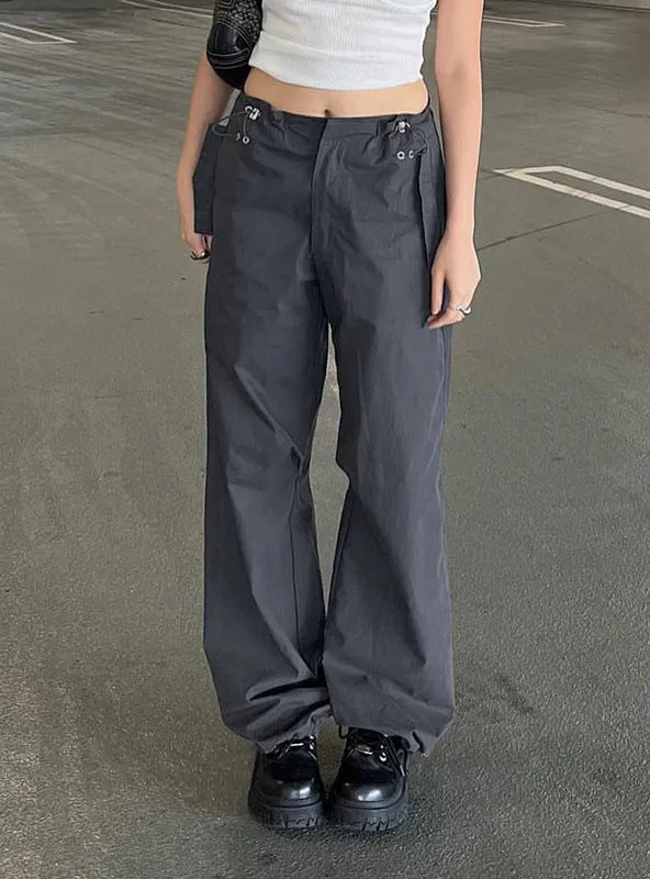 Grey Drawstring-adjusted Trousers High Waist Pant