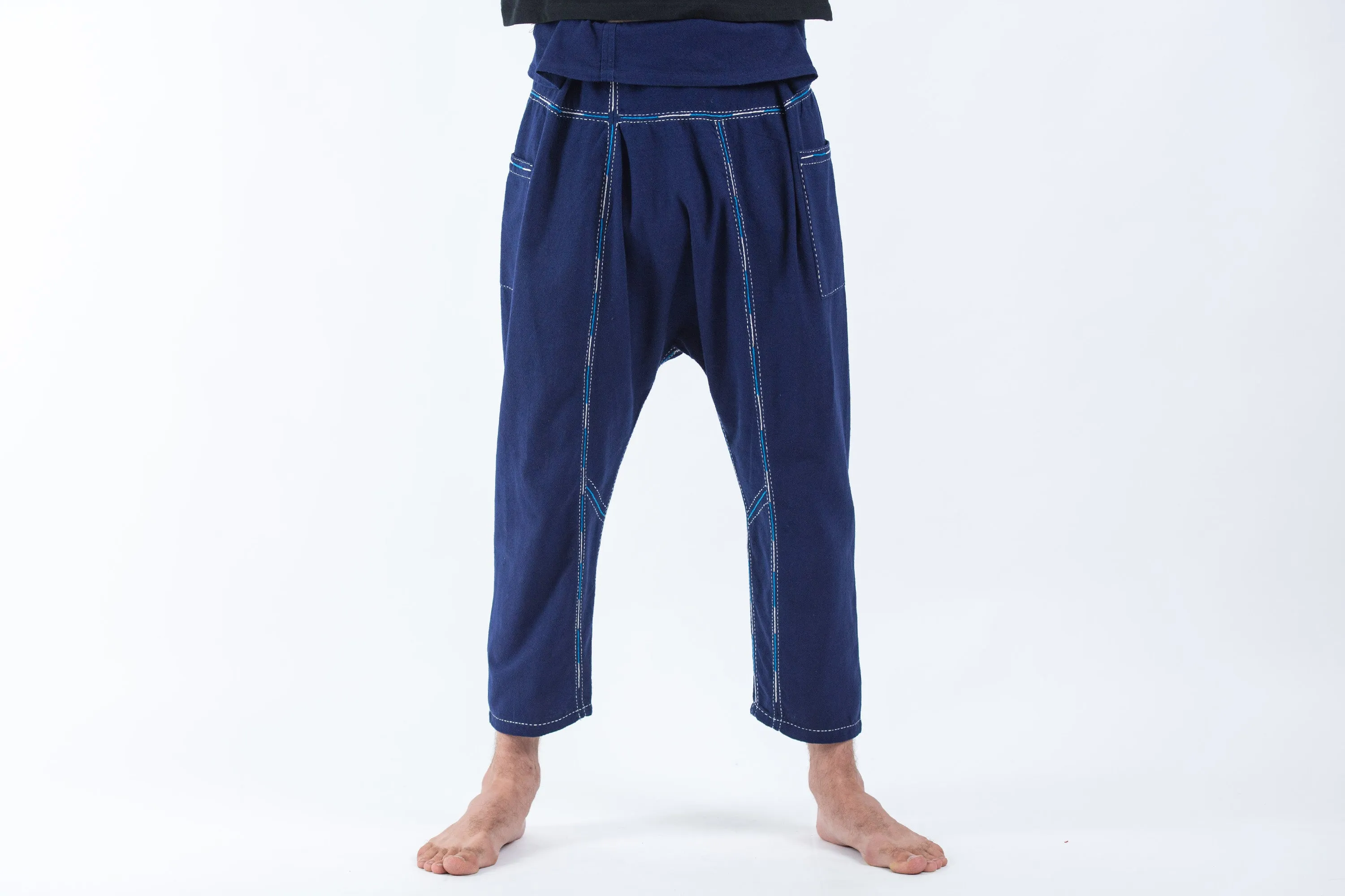 Hand Embroidered Men's Slim Cut Fisherman Pants in Navy