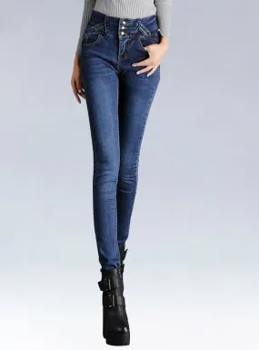 High Waist Button Fly Over Length Skinny Jeans