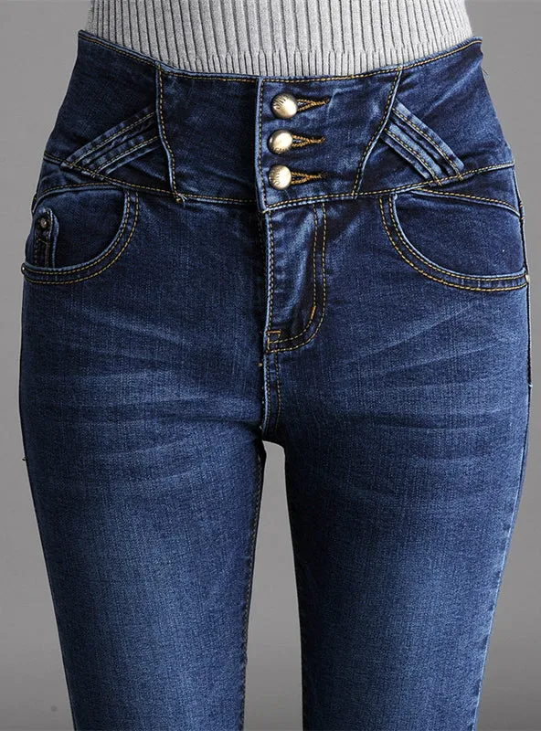High Waist Button Fly Over Length Skinny Jeans