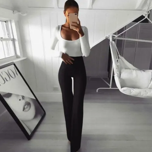 High Waist Plain Flare Pants