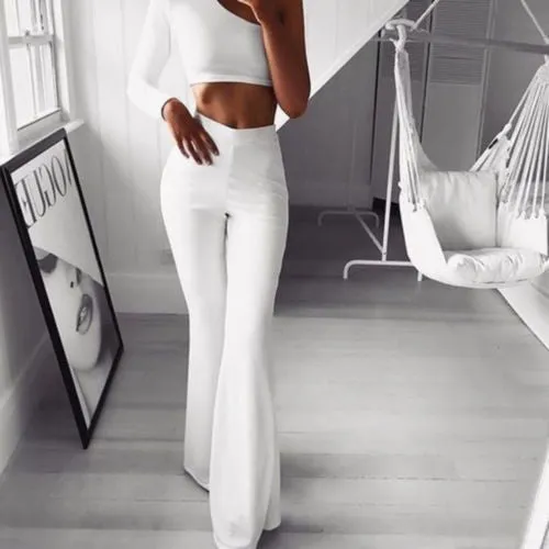 High Waist Plain Flare Pants