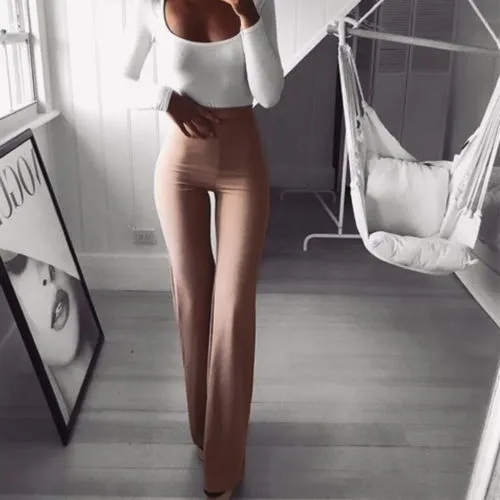 High Waist Plain Flare Pants