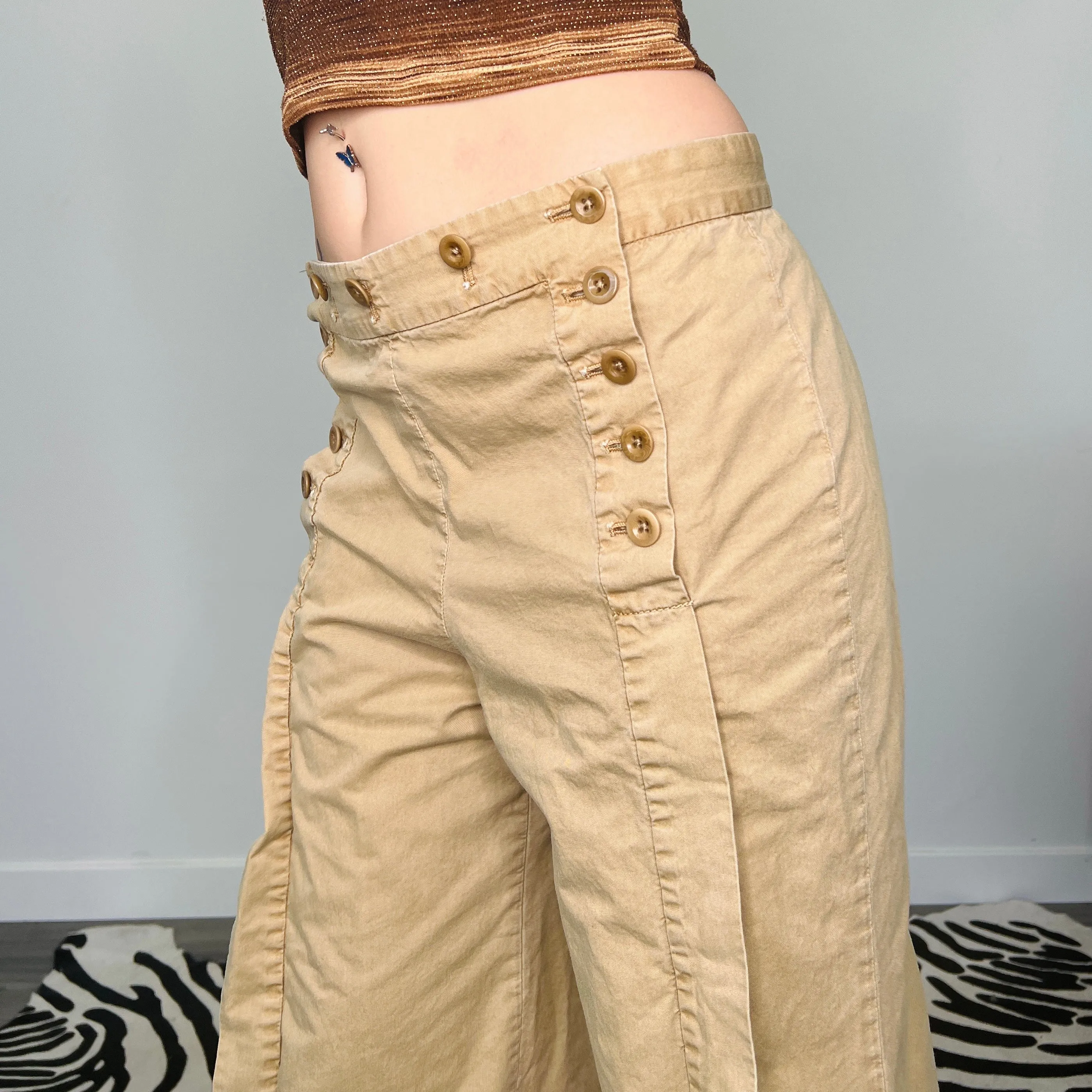 J Crew Button Wide Leg Trousers