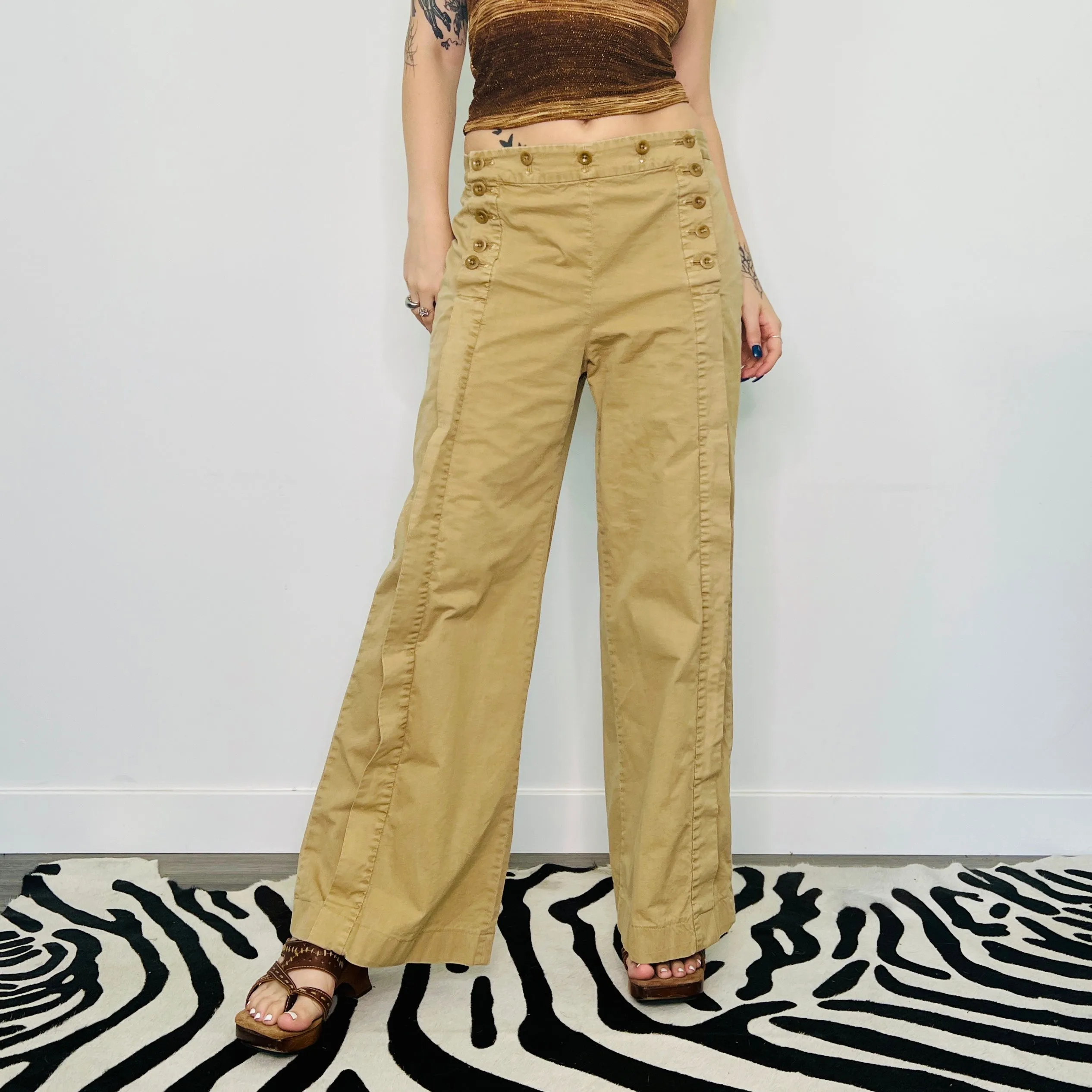 J Crew Button Wide Leg Trousers