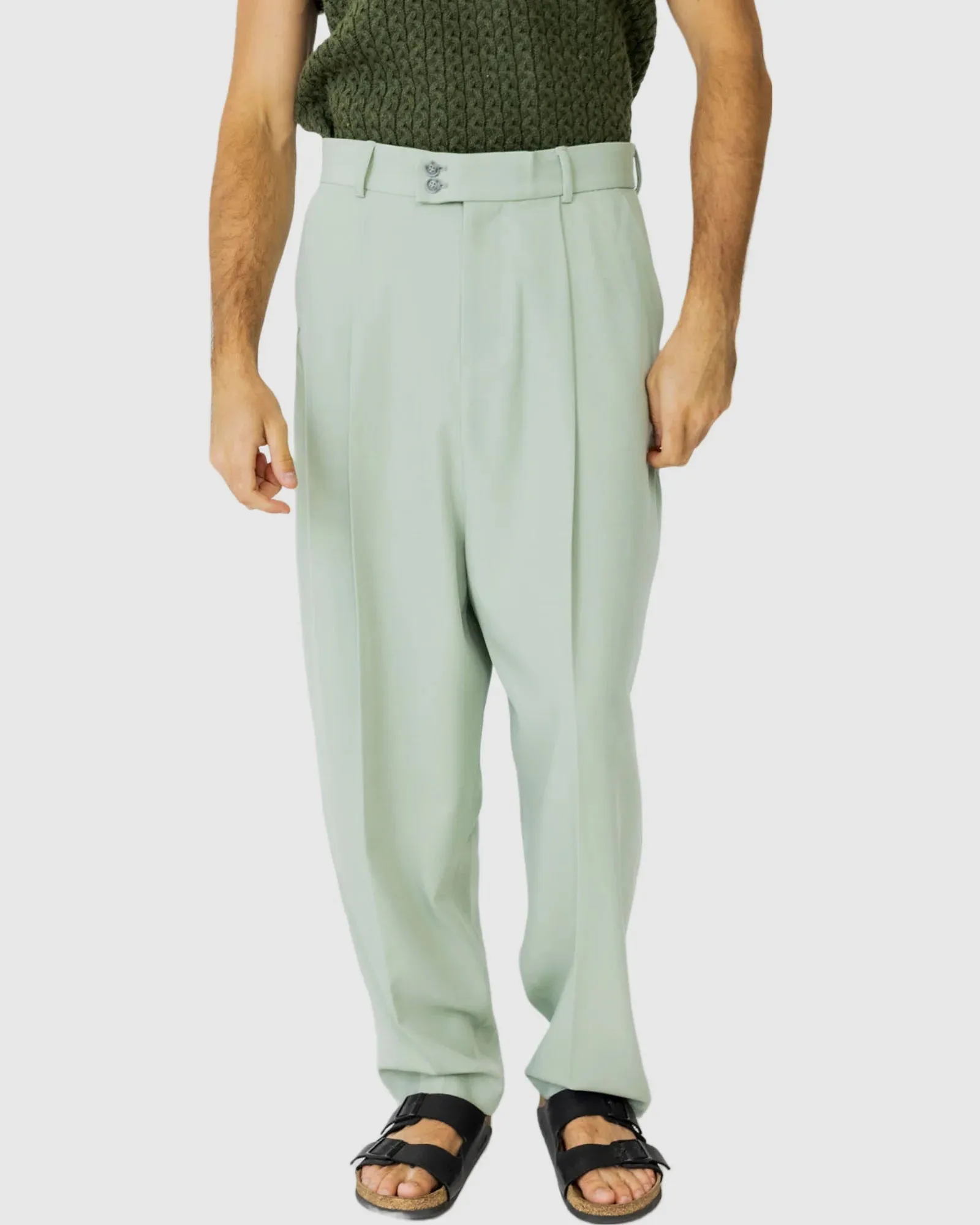 Justin Cassin August Loose Fit Trousers in Green Mist Color