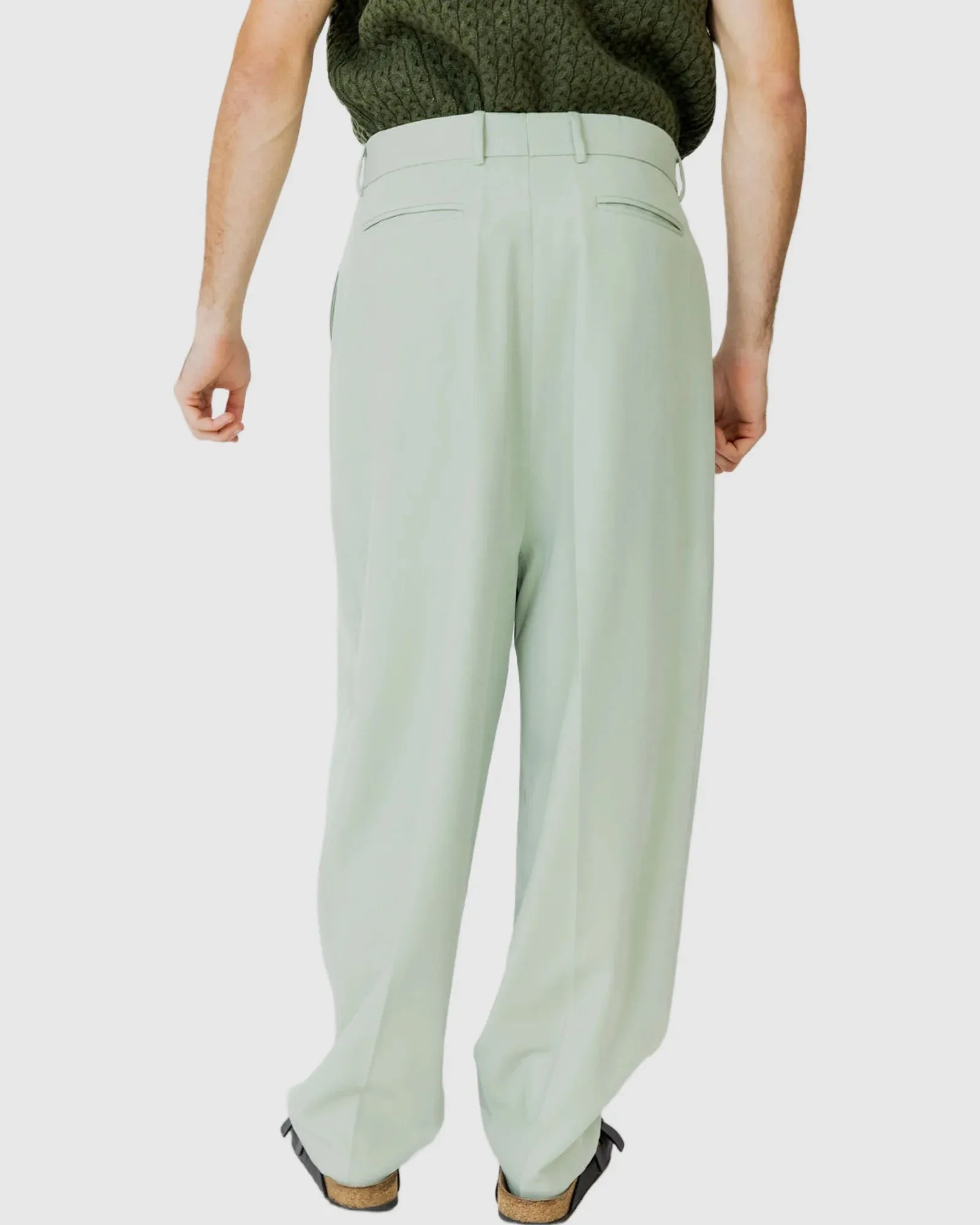 Justin Cassin August Loose Fit Trousers in Green Mist Color