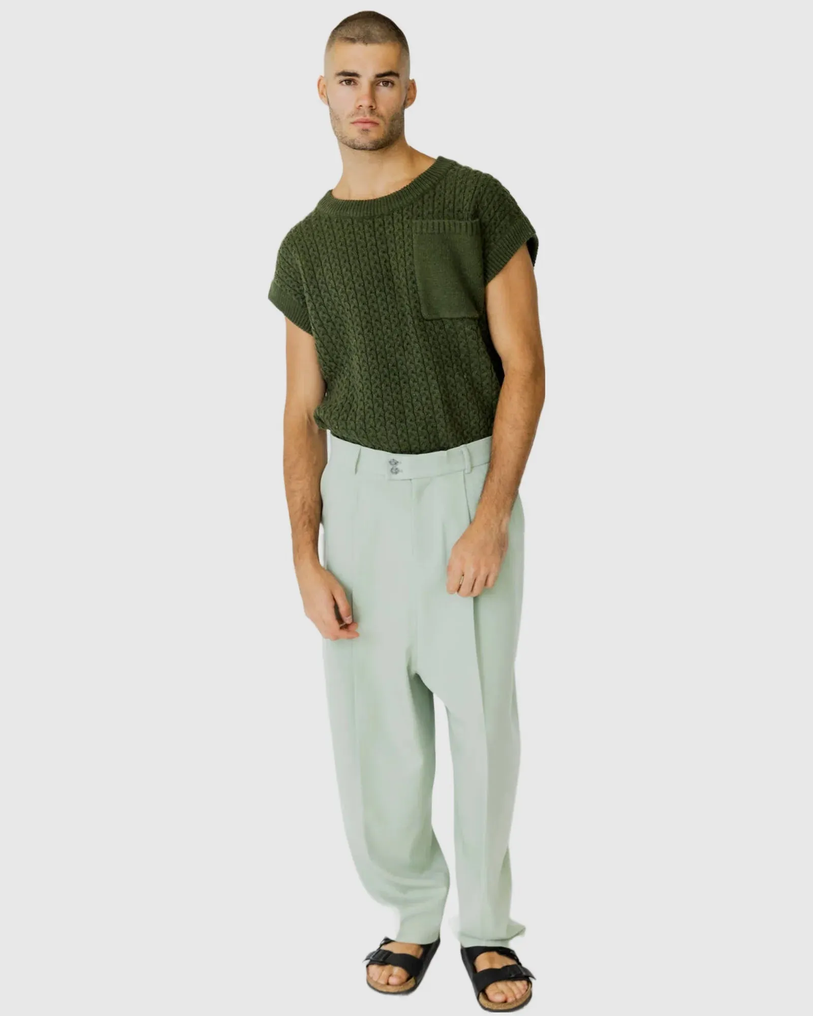 Justin Cassin August Loose Fit Trousers in Green Mist Color
