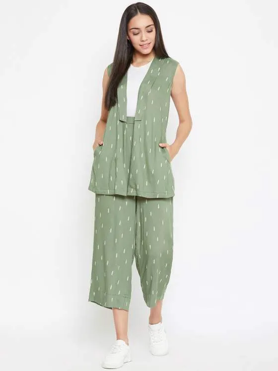 Lapel Neck Jacket With Palazzo - Set of 2