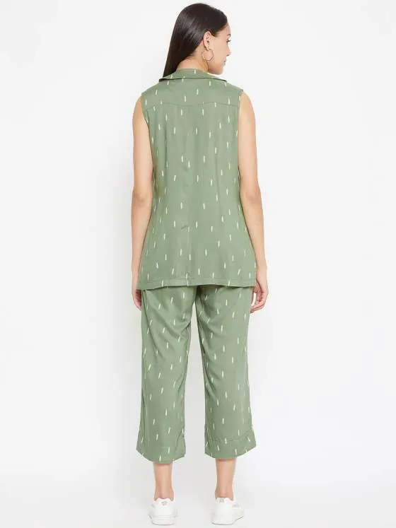 Lapel Neck Jacket With Palazzo - Set of 2