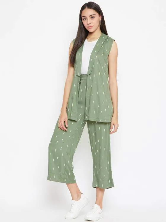 Lapel Neck Jacket With Palazzo - Set of 2