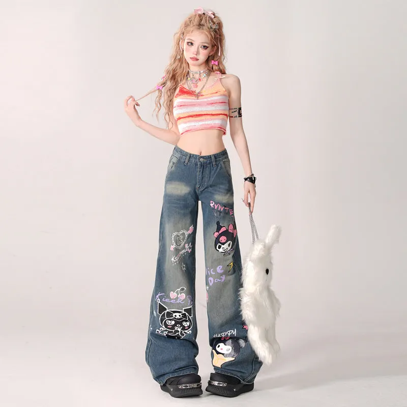Loose Kuromi Printed Wide-leg Jeans