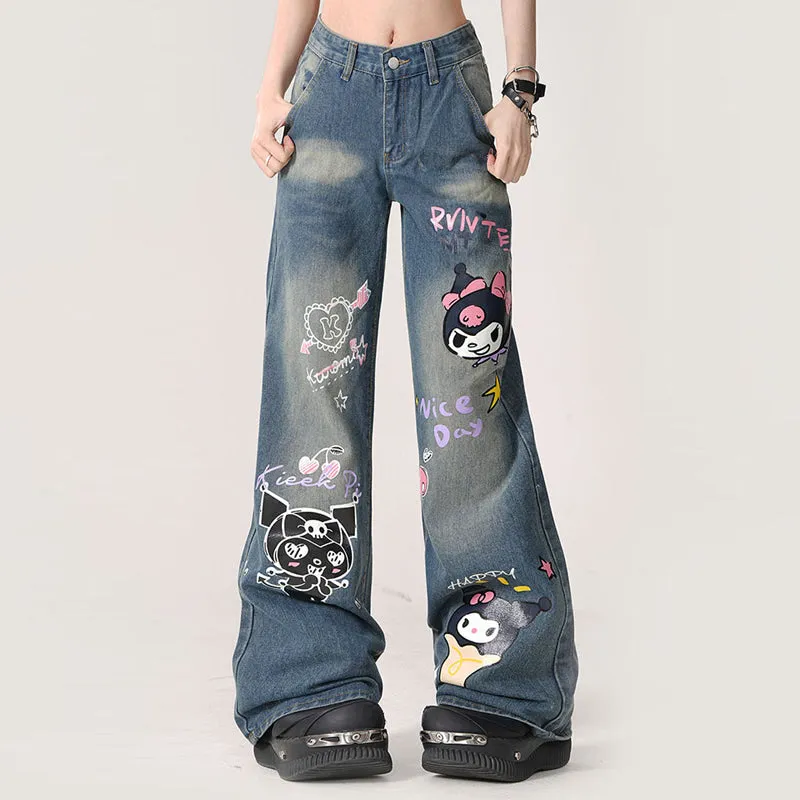 Loose Kuromi Printed Wide-leg Jeans