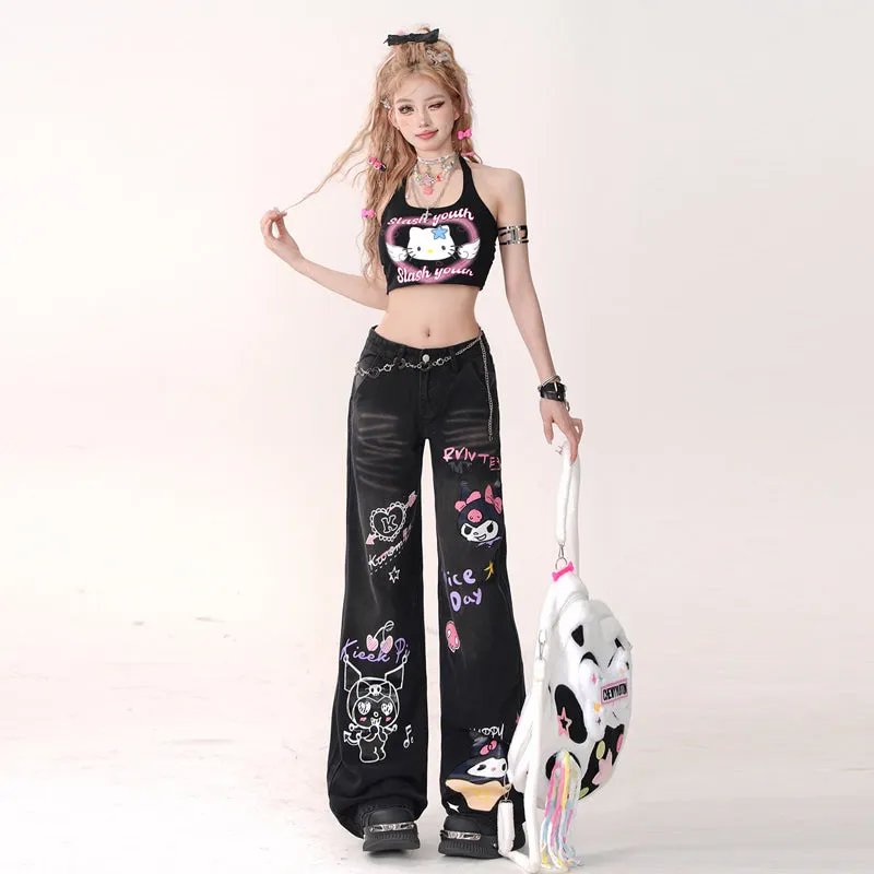 Loose Kuromi Printed Wide-leg Jeans