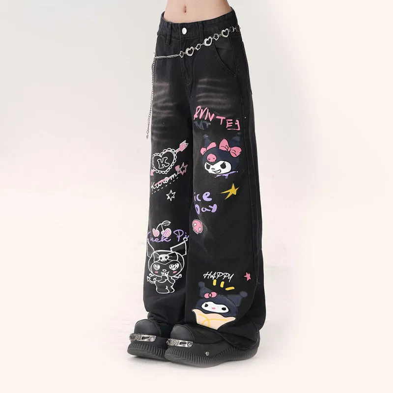 Loose Kuromi Printed Wide-leg Jeans