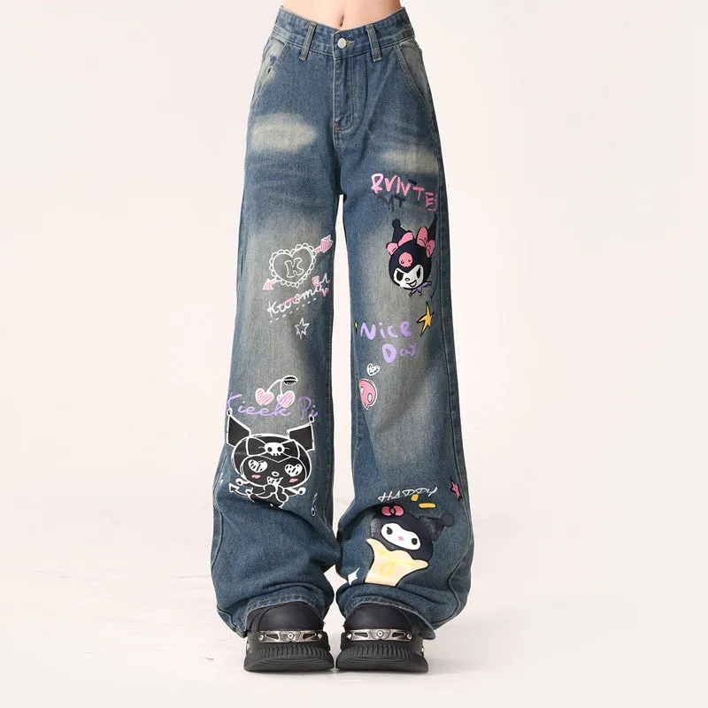 Loose Kuromi Printed Wide-leg Jeans